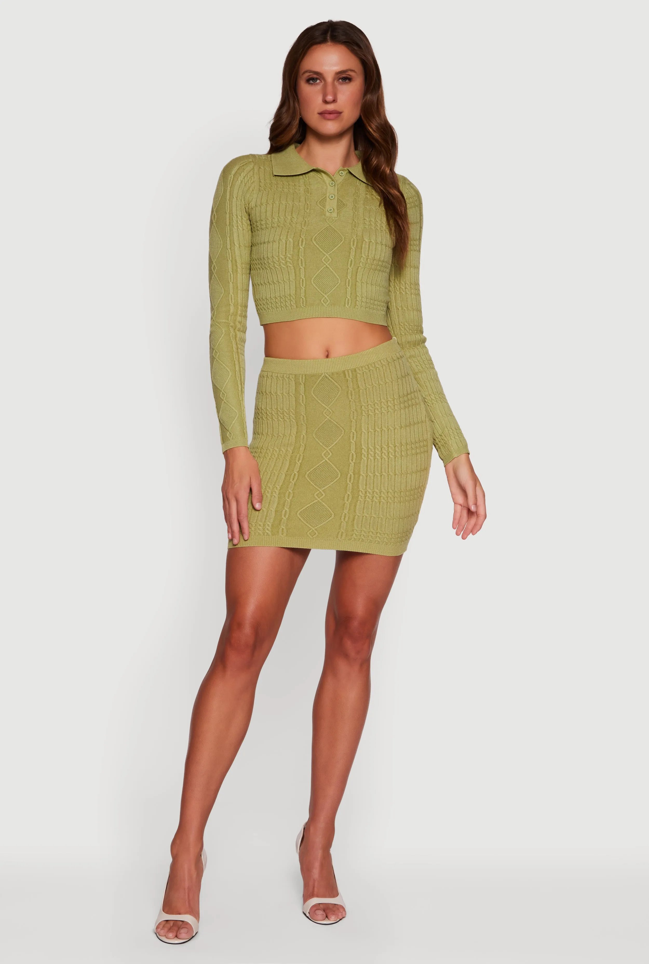 Cable Knit Polo Collar Cropped Sweater sold by Rainbow product image thumbnail 2