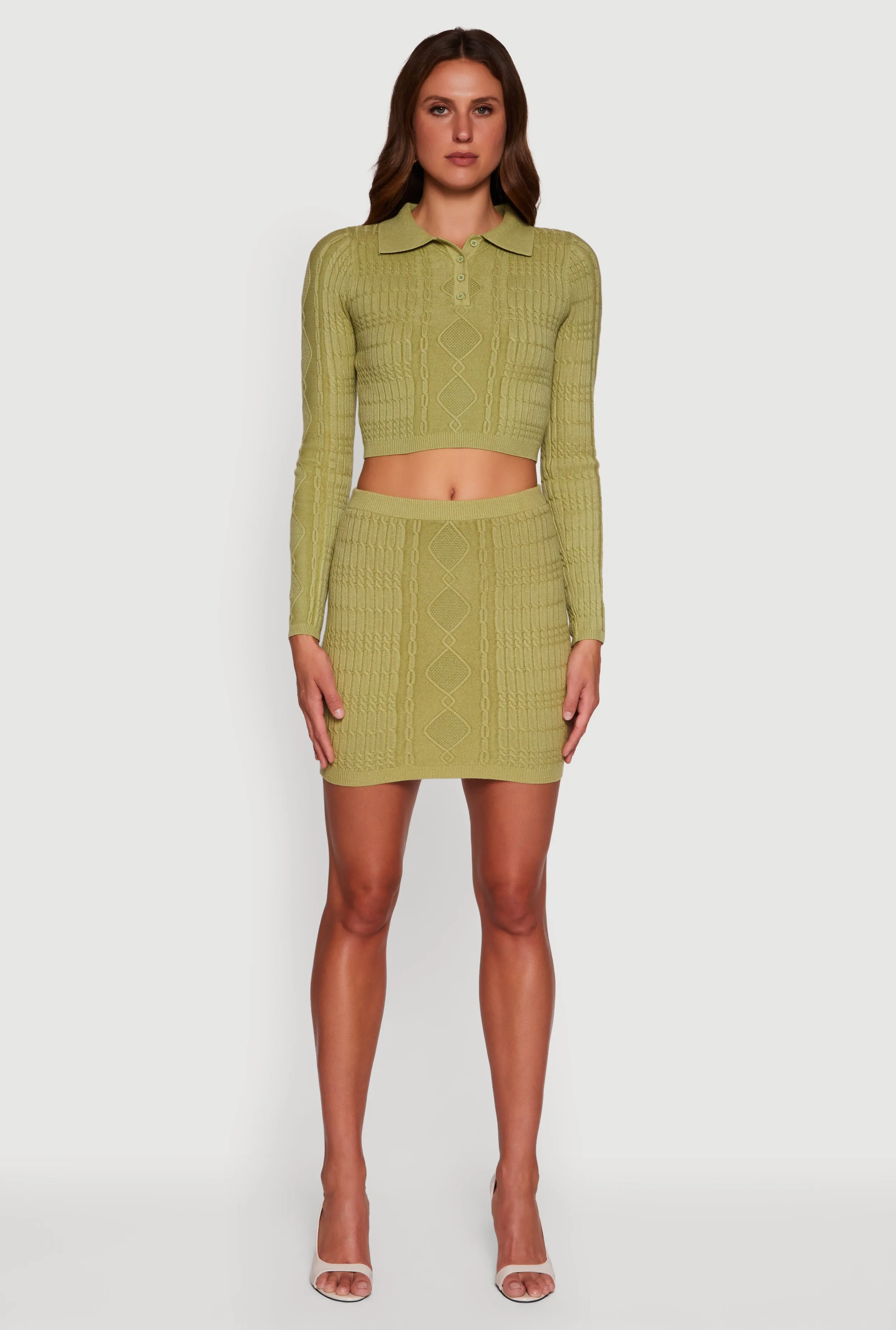 Cable Knit Polo Collar Cropped Sweater sold by Rainbow product image thumbnail 3