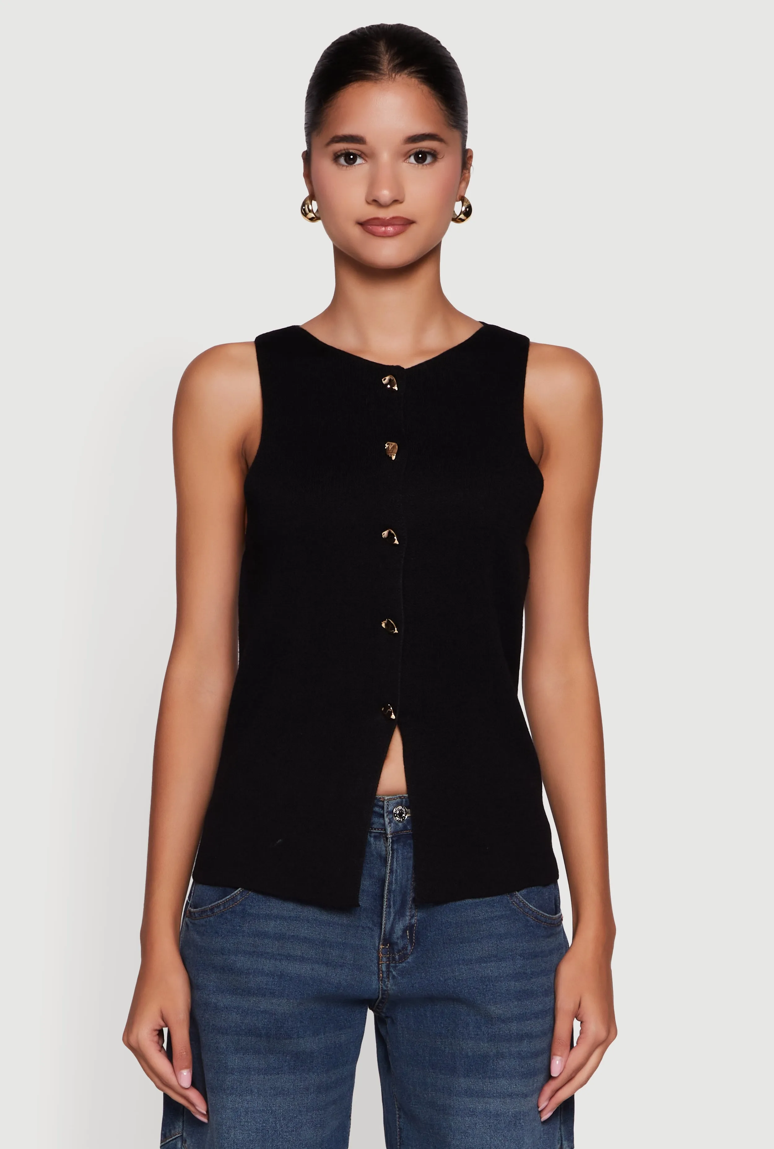 Metallic Button Front Sleeveless Sweater sold by Rainbow product image thumbnail 2