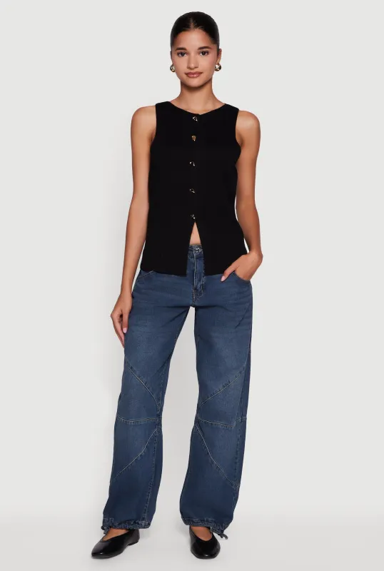 Metallic Button Front Sleeveless Sweater sold by Rainbow