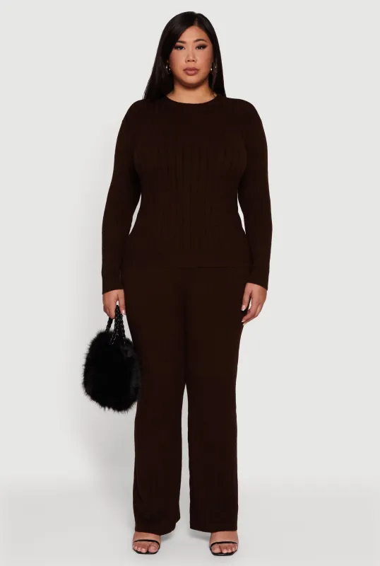 Plus Size Cable Knit Drawstring Detail Pants sold by Rainbow