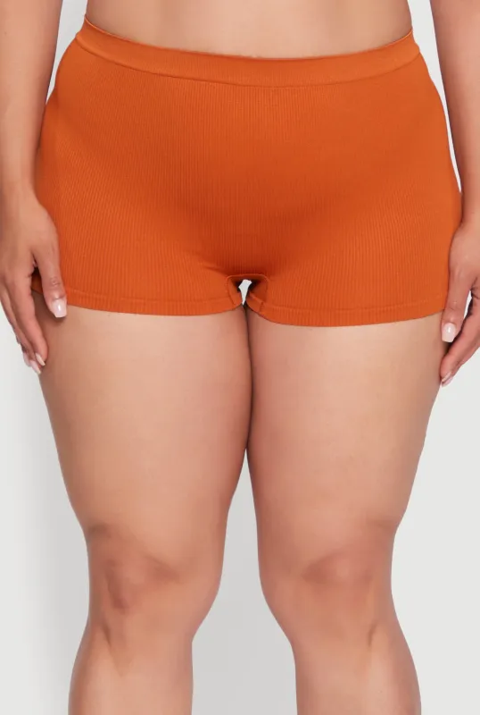 Plus Size Seamless High Waisted Ribbed Knit Boyshort Panty sold by Rainbow