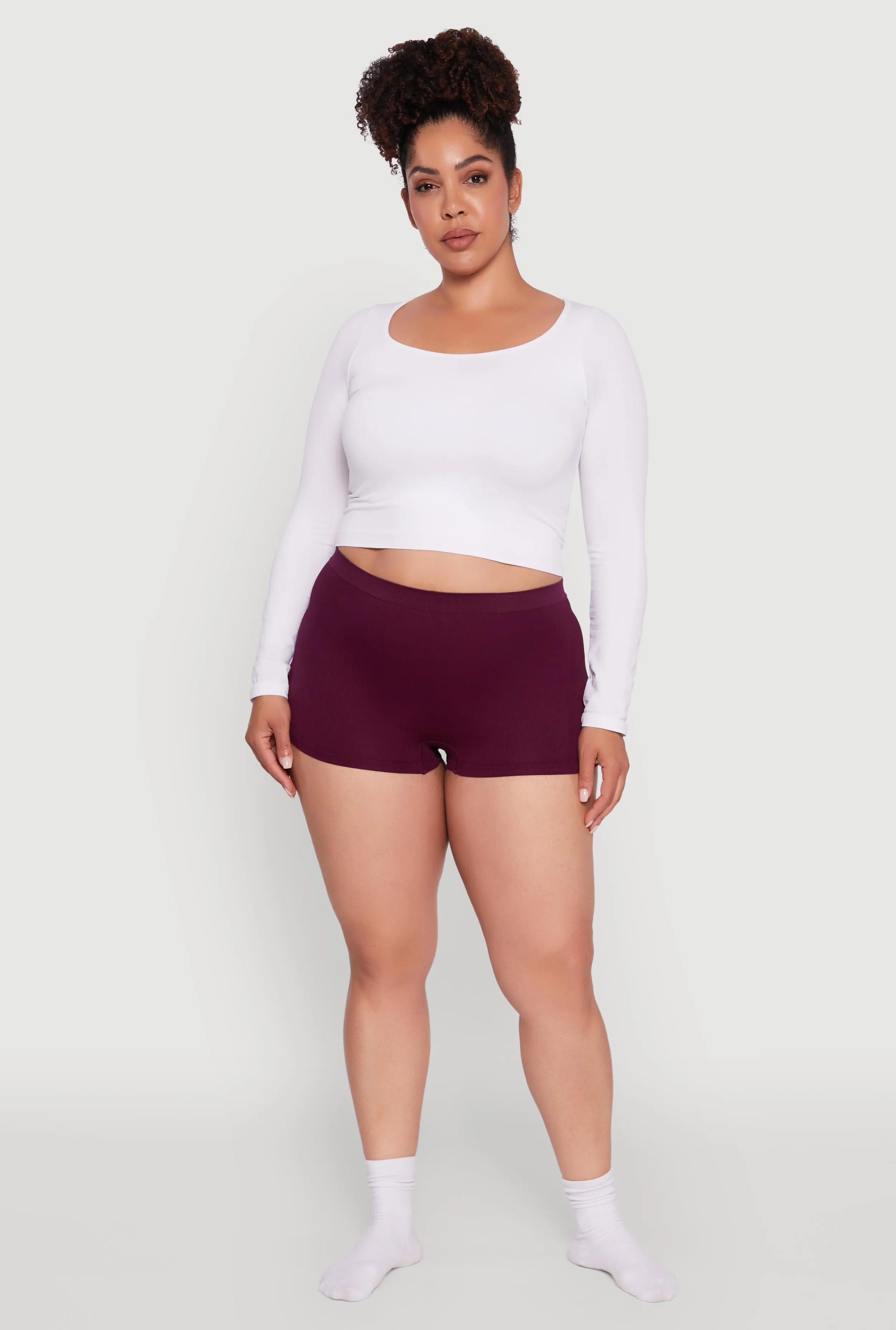 Plus Size Seamless High Waisted Ribbed Knit Boyshort Panty sold by Rainbow product image thumbnail 3