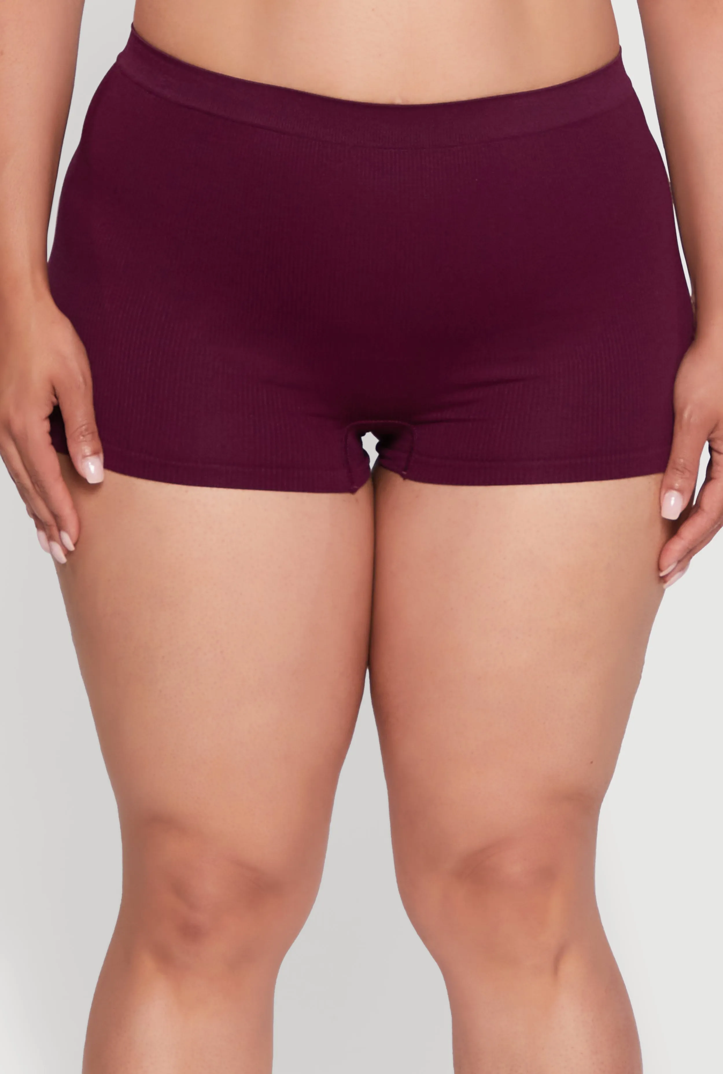 Plus Size Seamless High Waisted Ribbed Knit Boyshort Panty sold by Rainbow