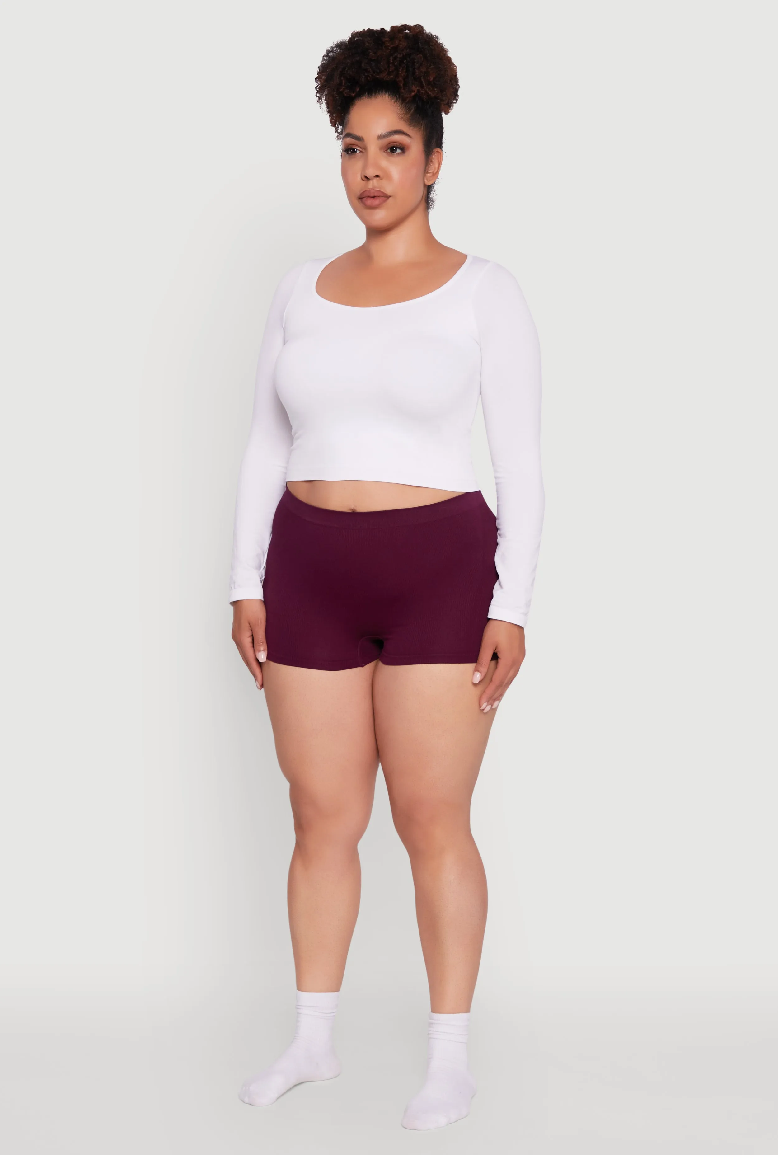 Plus Size Seamless High Waisted Ribbed Knit Boyshort Panty sold by Rainbow product image thumbnail 5