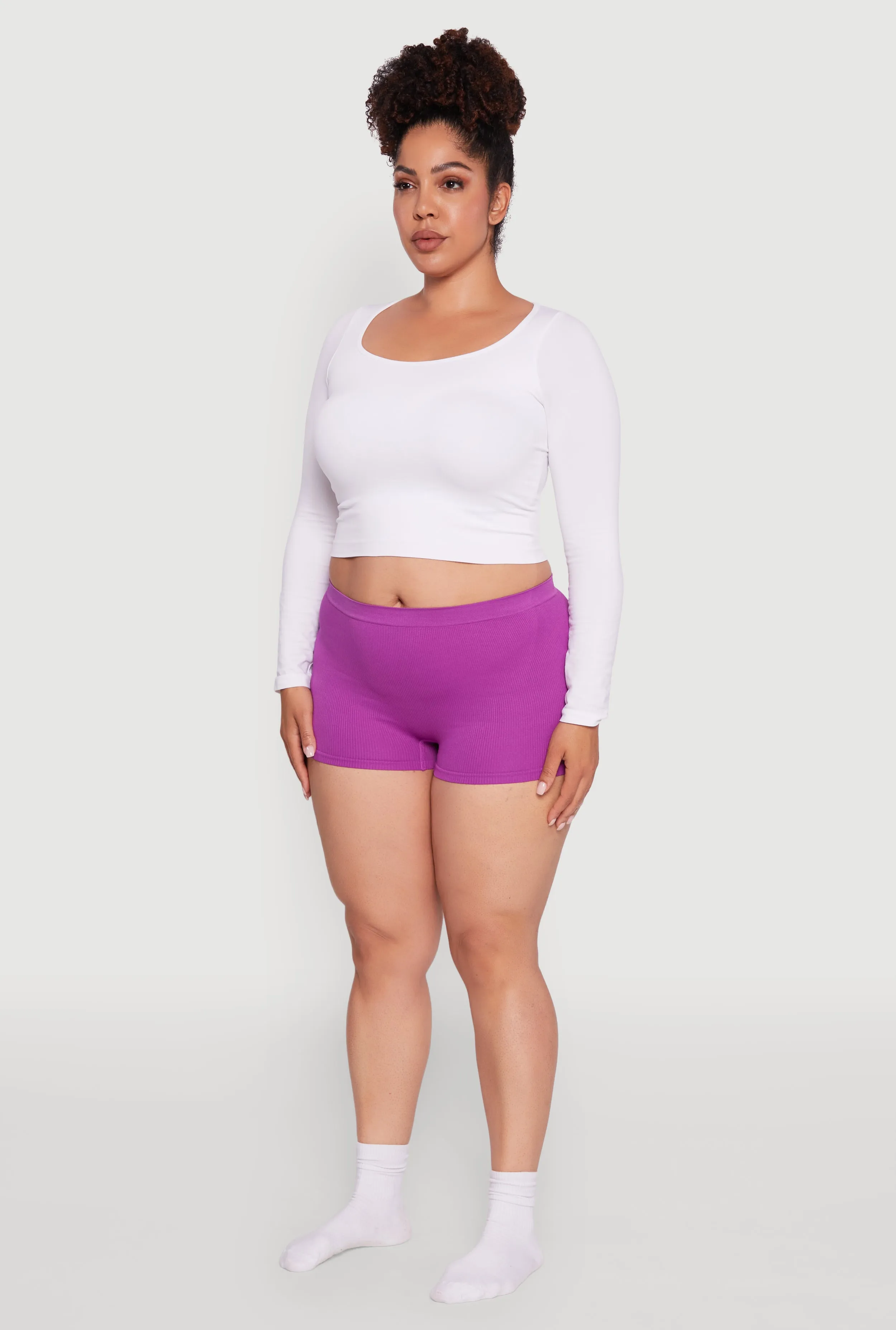 Plus Size Seamless High Waisted Ribbed Knit Boyshort Panty sold by Rainbow product image thumbnail 5