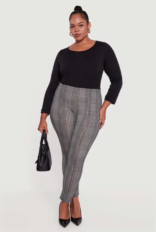 Plus Size Houndstooth Plaid High Waisted Dress Pants sold by Rainbow