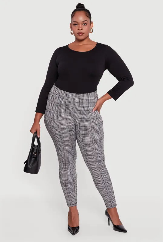 Plus Size Houndstooth High Waisted Dress Pants sold by Rainbow