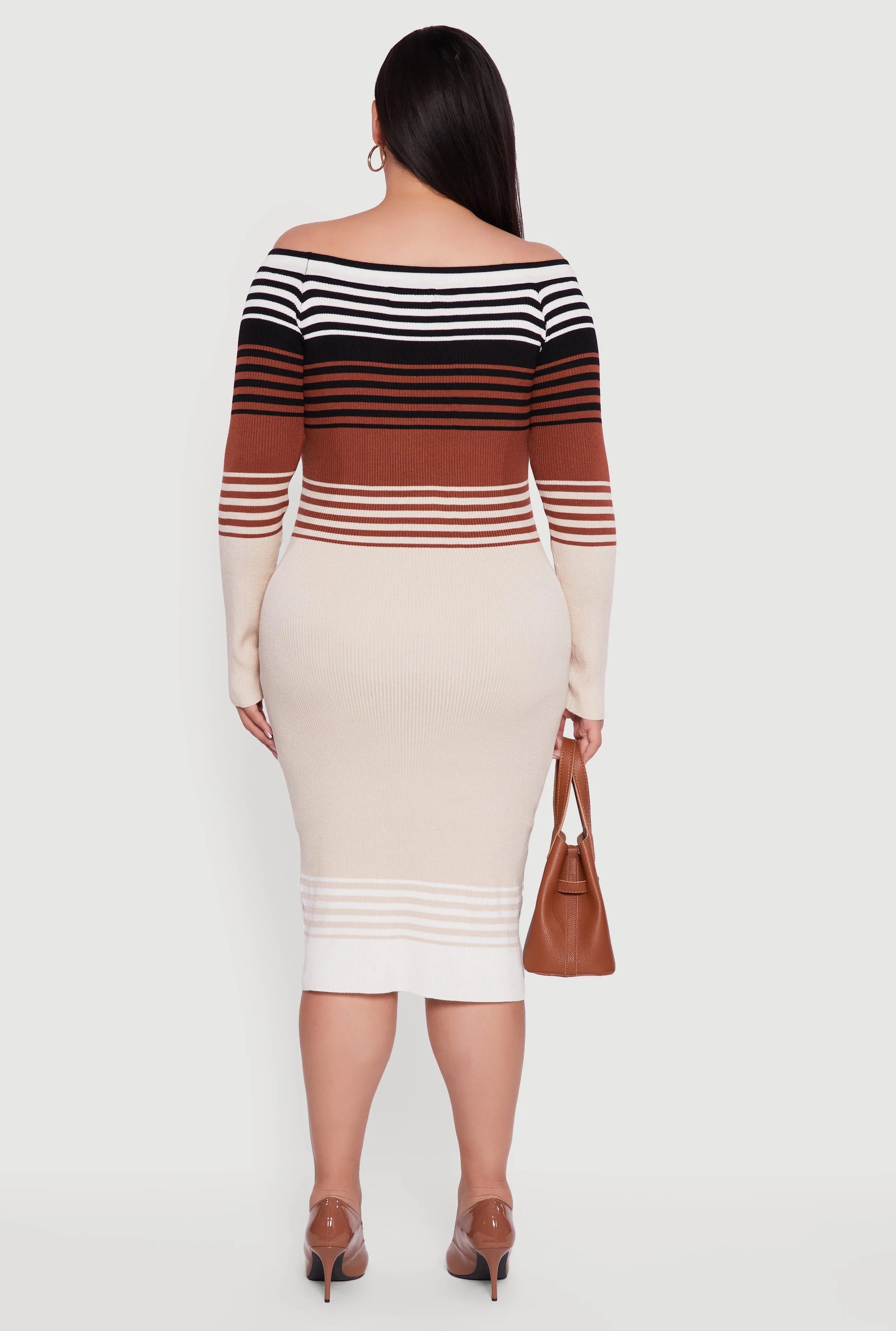 Plus Size Striped Off the Shoulder Midi Sweater Dress sold by Rainbow product image thumbnail 5