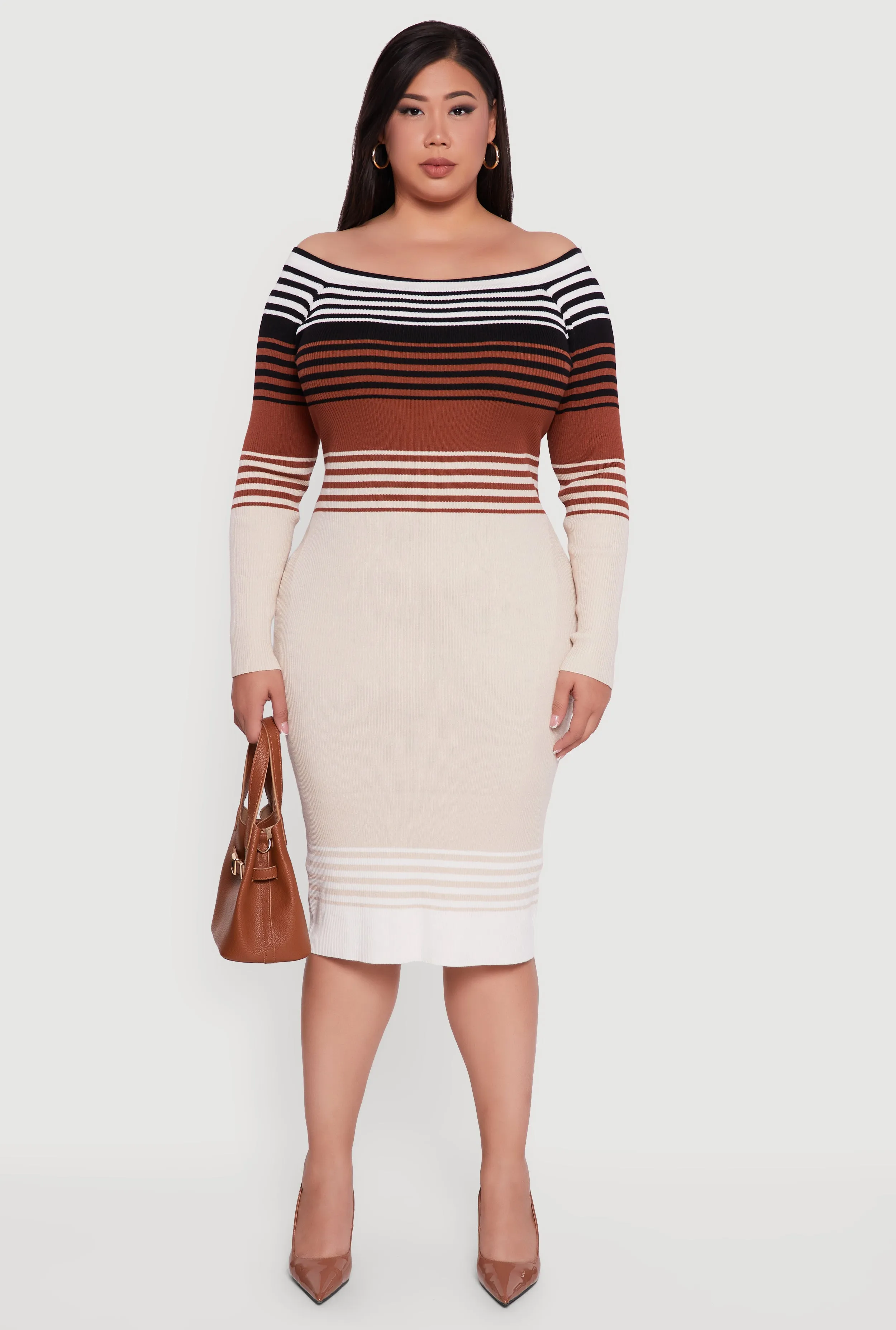 Plus Size Striped Off the Shoulder Midi Sweater Dress sold by Rainbow product image thumbnail 2