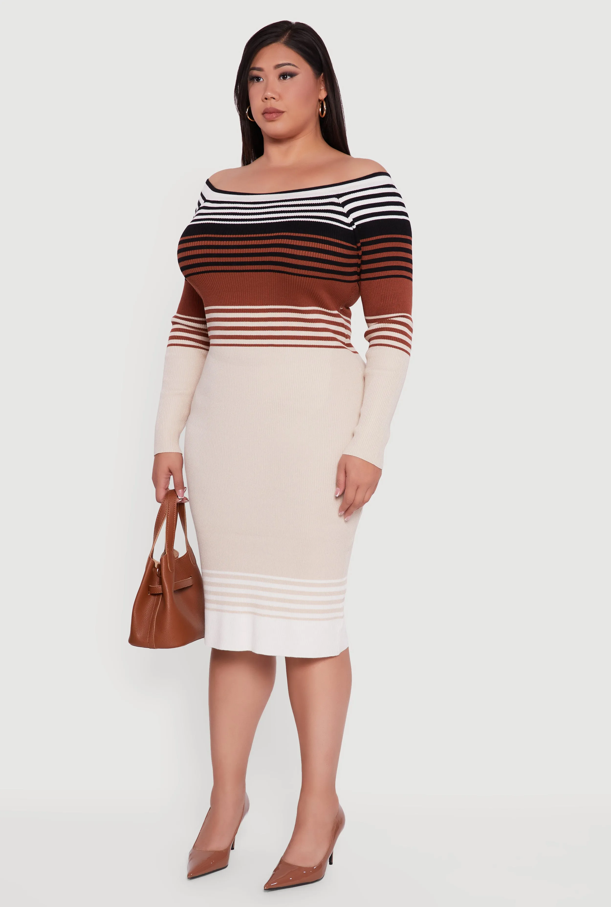 Plus Size Striped Off the Shoulder Midi Sweater Dress sold by Rainbow product image thumbnail 3