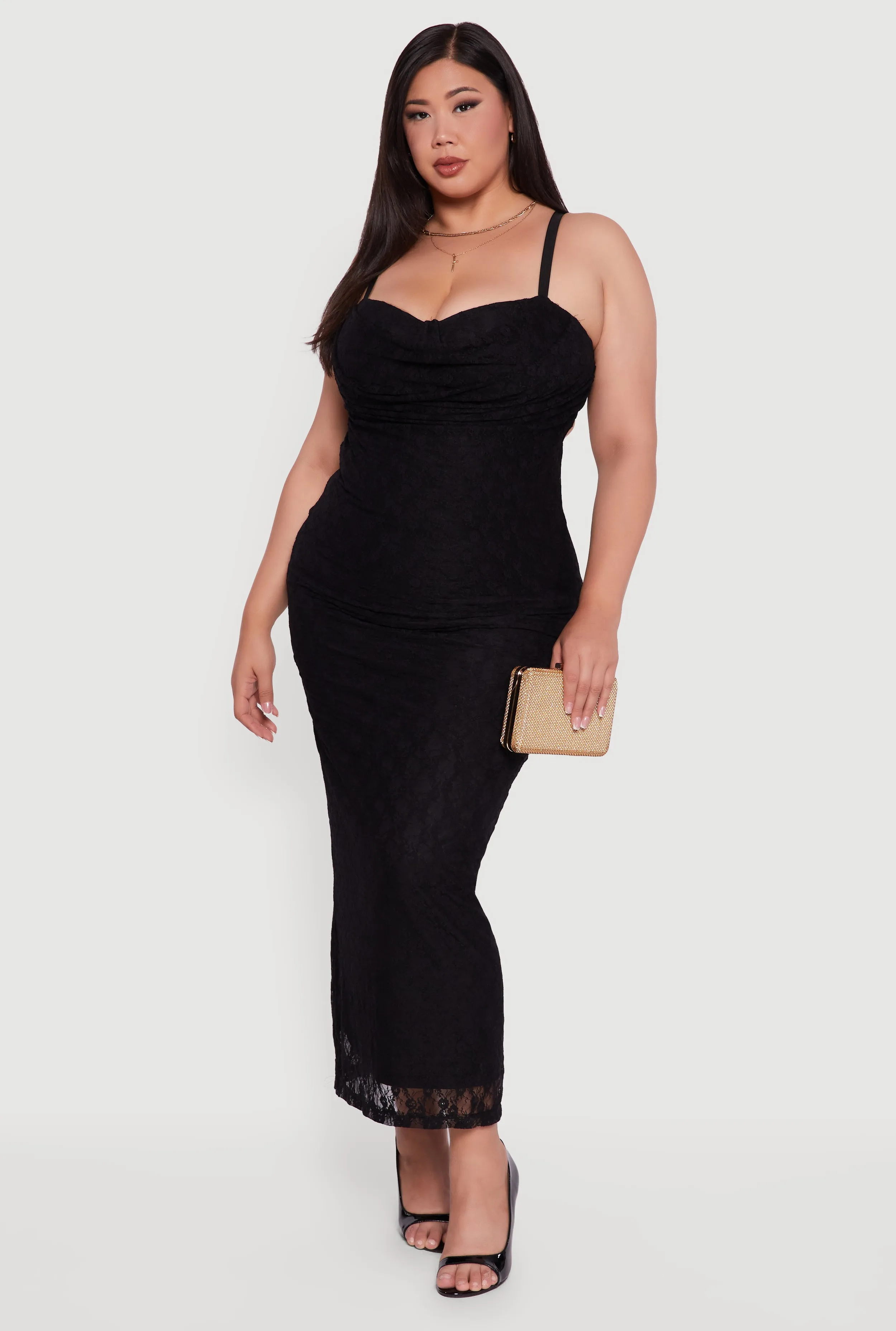 Plus Size Floral Lace Draped Sweetheart Maxi Dress sold by Rainbow
