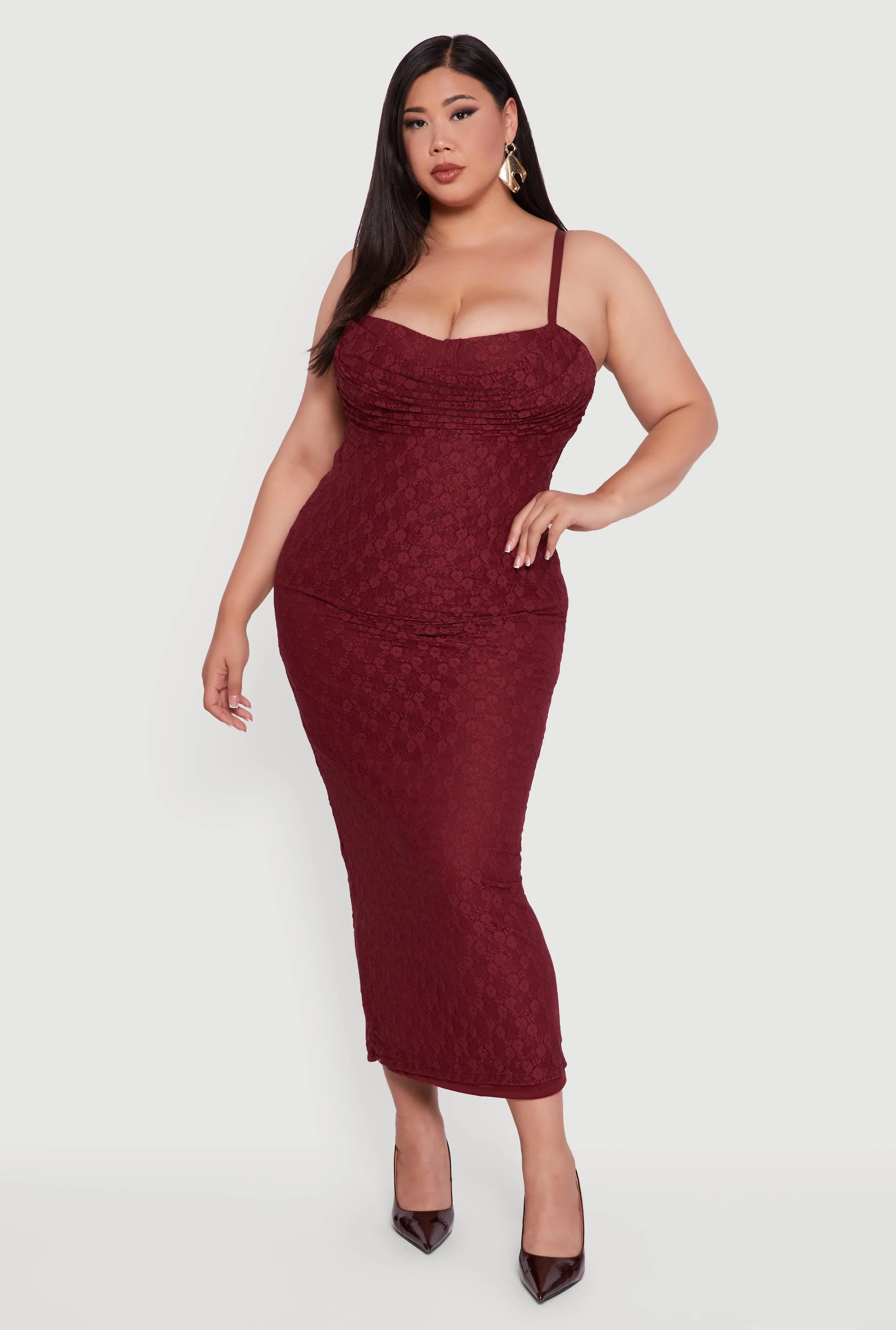 Plus Size Floral Lace Draped Sweetheart Maxi Dress sold by Rainbow product image thumbnail 2