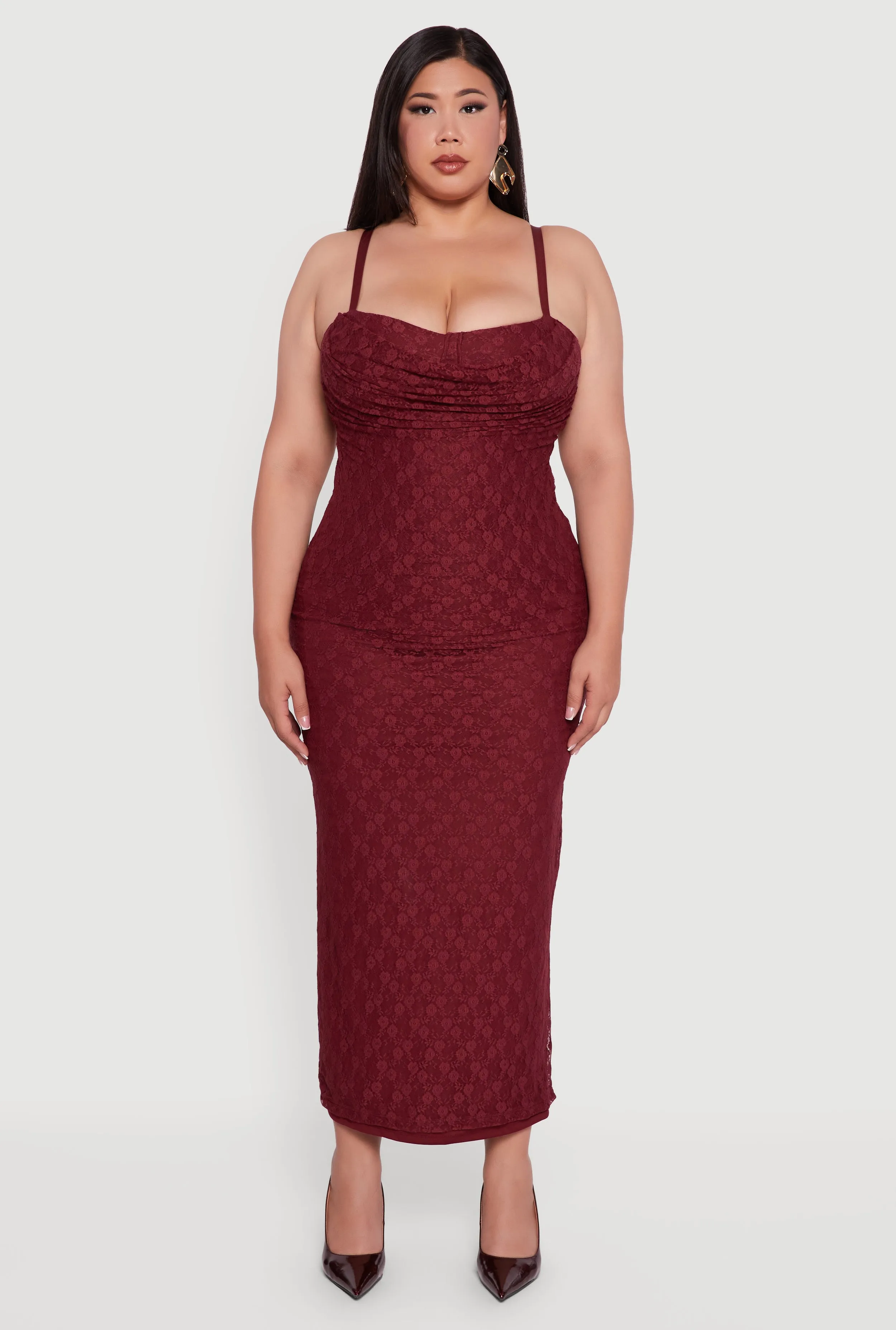 Plus Size Floral Lace Draped Sweetheart Maxi Dress sold by Rainbow product image thumbnail 2