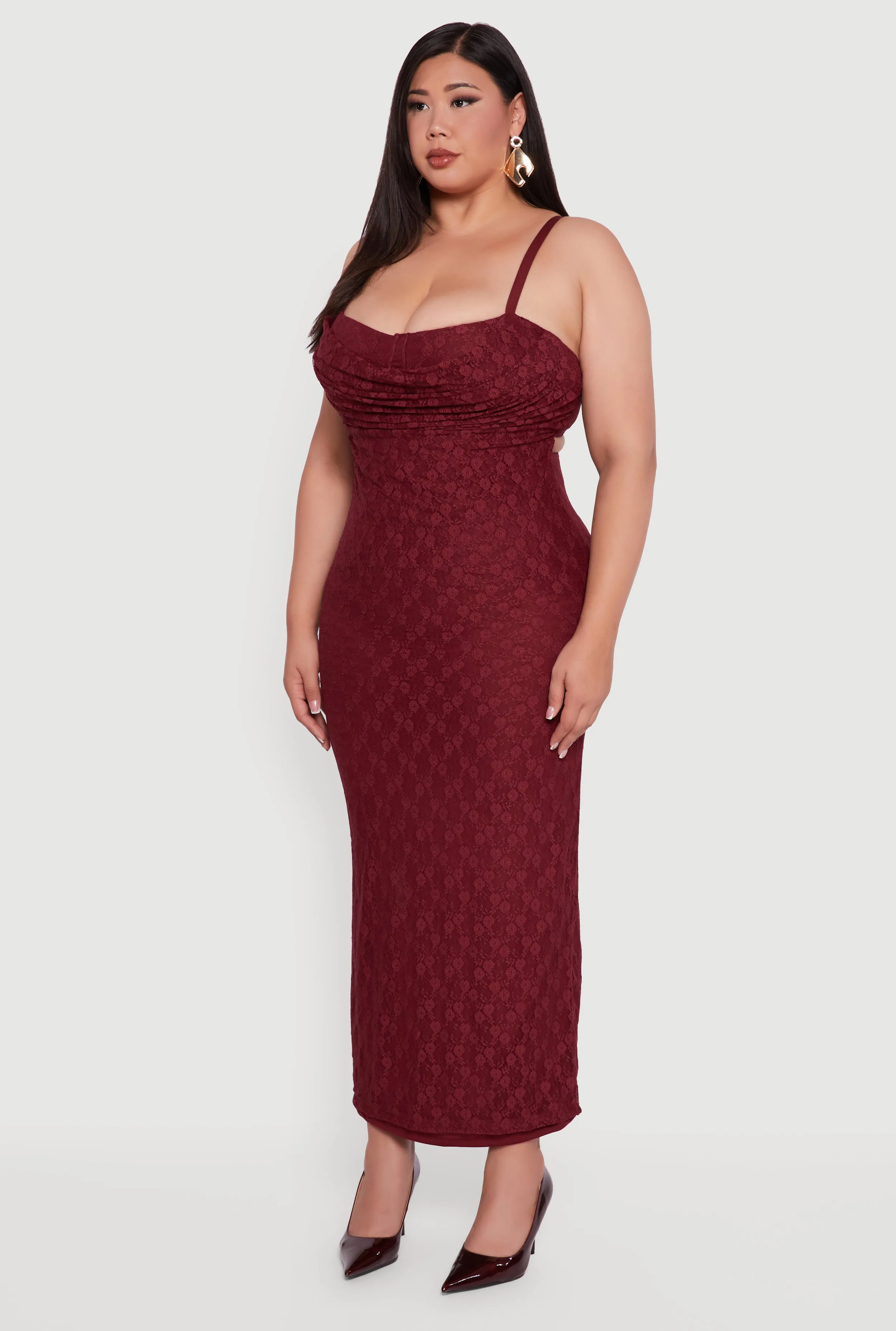 Plus Size Floral Lace Draped Sweetheart Maxi Dress sold by Rainbow product image thumbnail 3