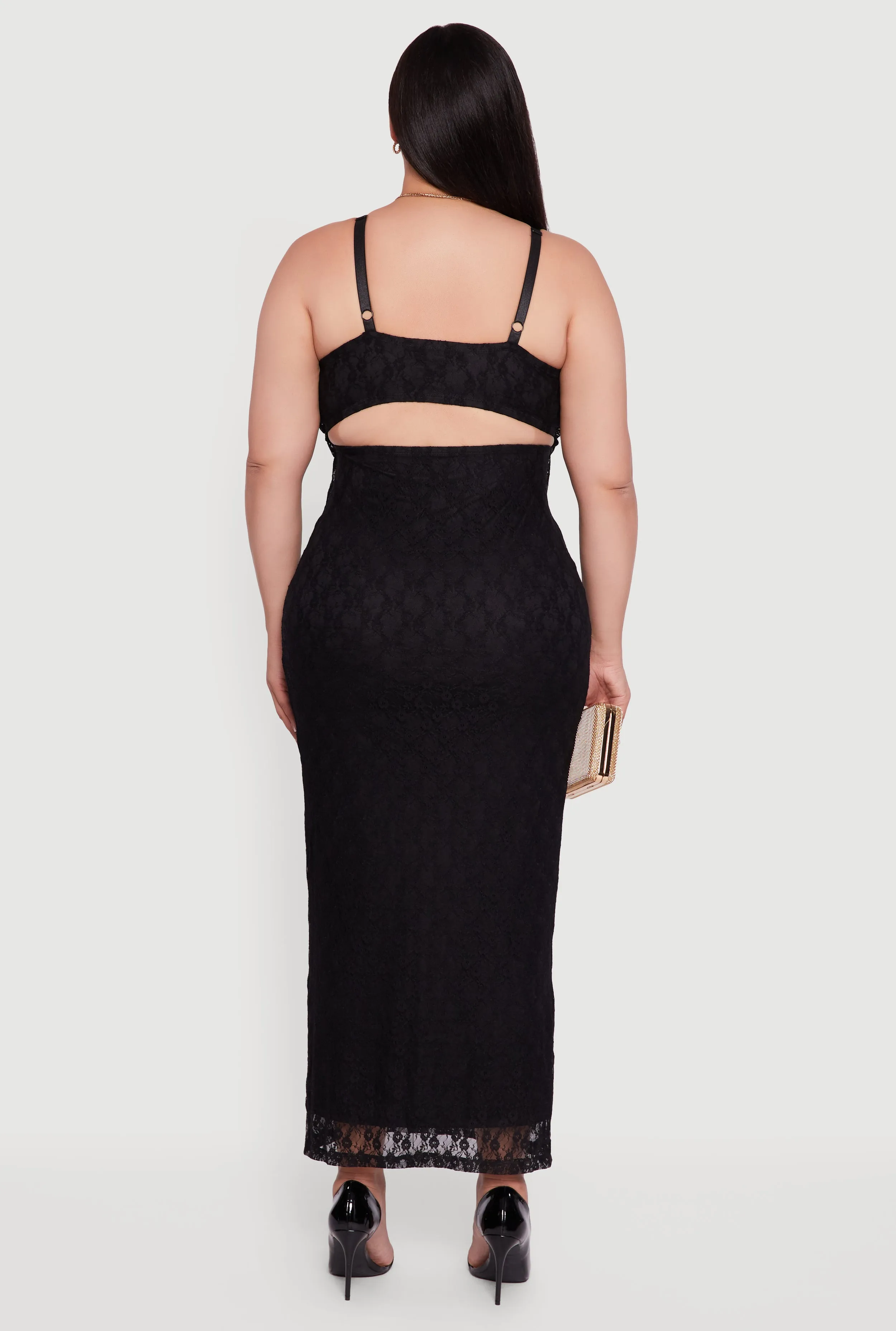 Plus Size Floral Lace Draped Sweetheart Maxi Dress sold by Rainbow product image thumbnail 5