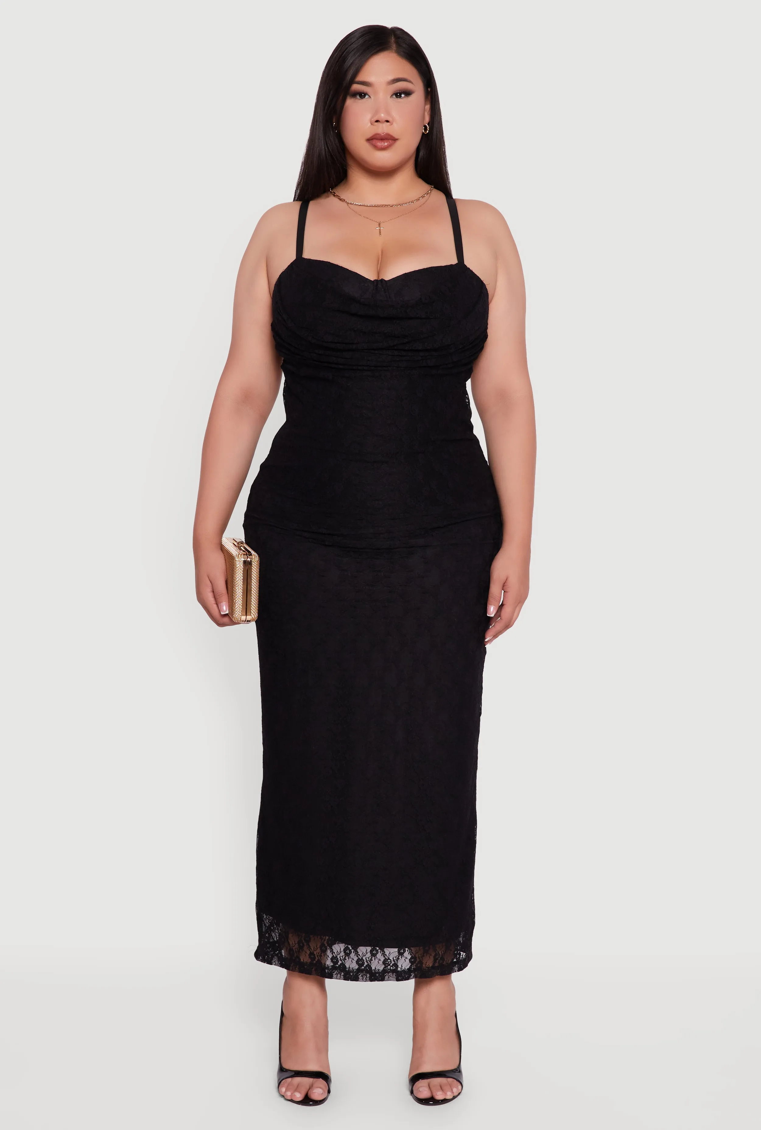 Plus Size Floral Lace Draped Sweetheart Maxi Dress sold by Rainbow product image thumbnail 2