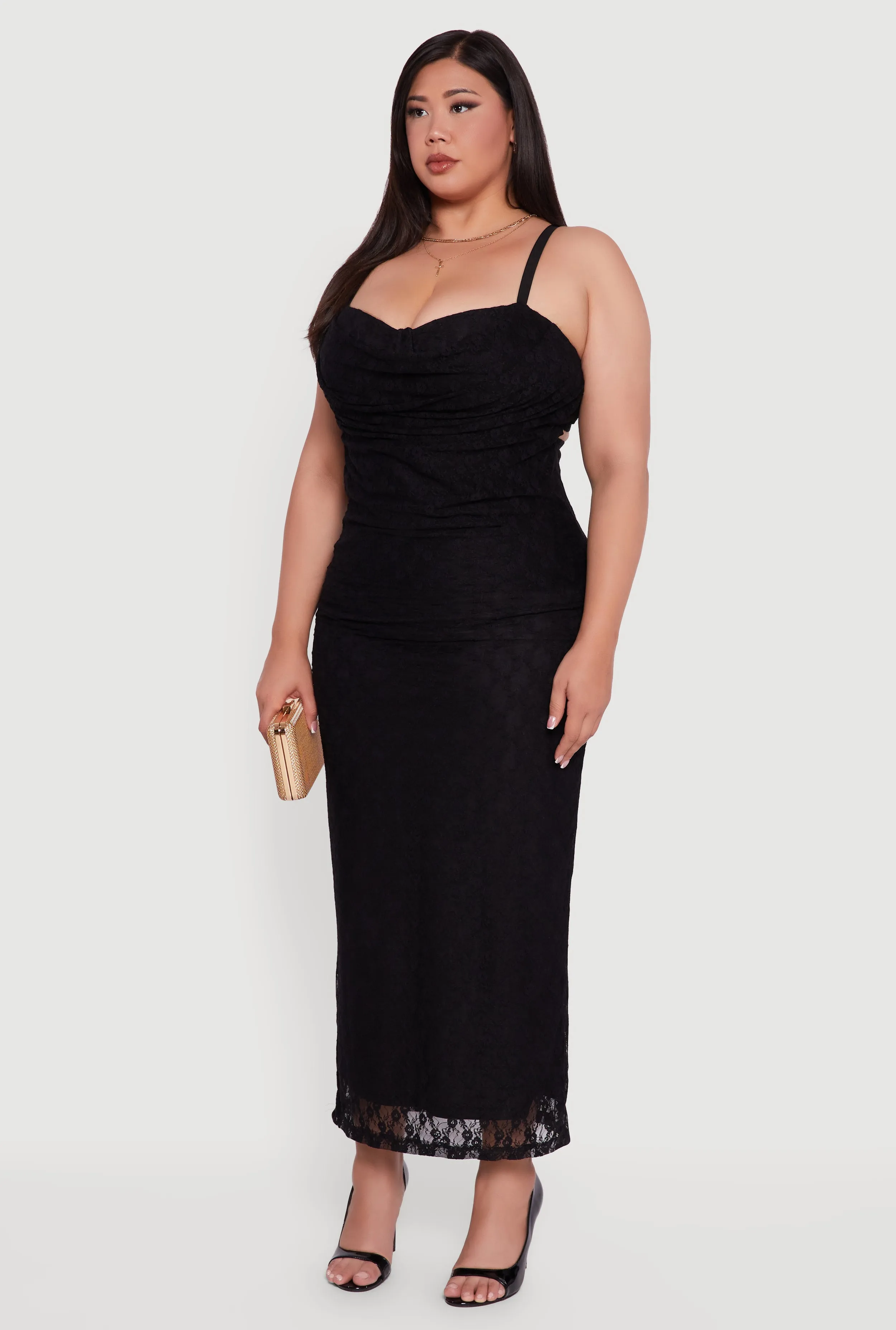 Plus Size Floral Lace Draped Sweetheart Maxi Dress sold by Rainbow product image thumbnail 3