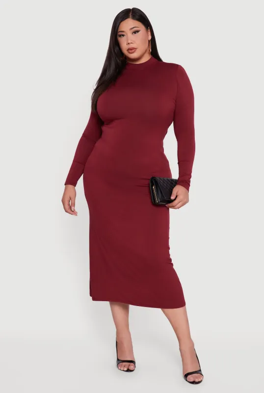 Plus Size Mock Neck Open Tie Back Keyhole Dress sold by Rainbow