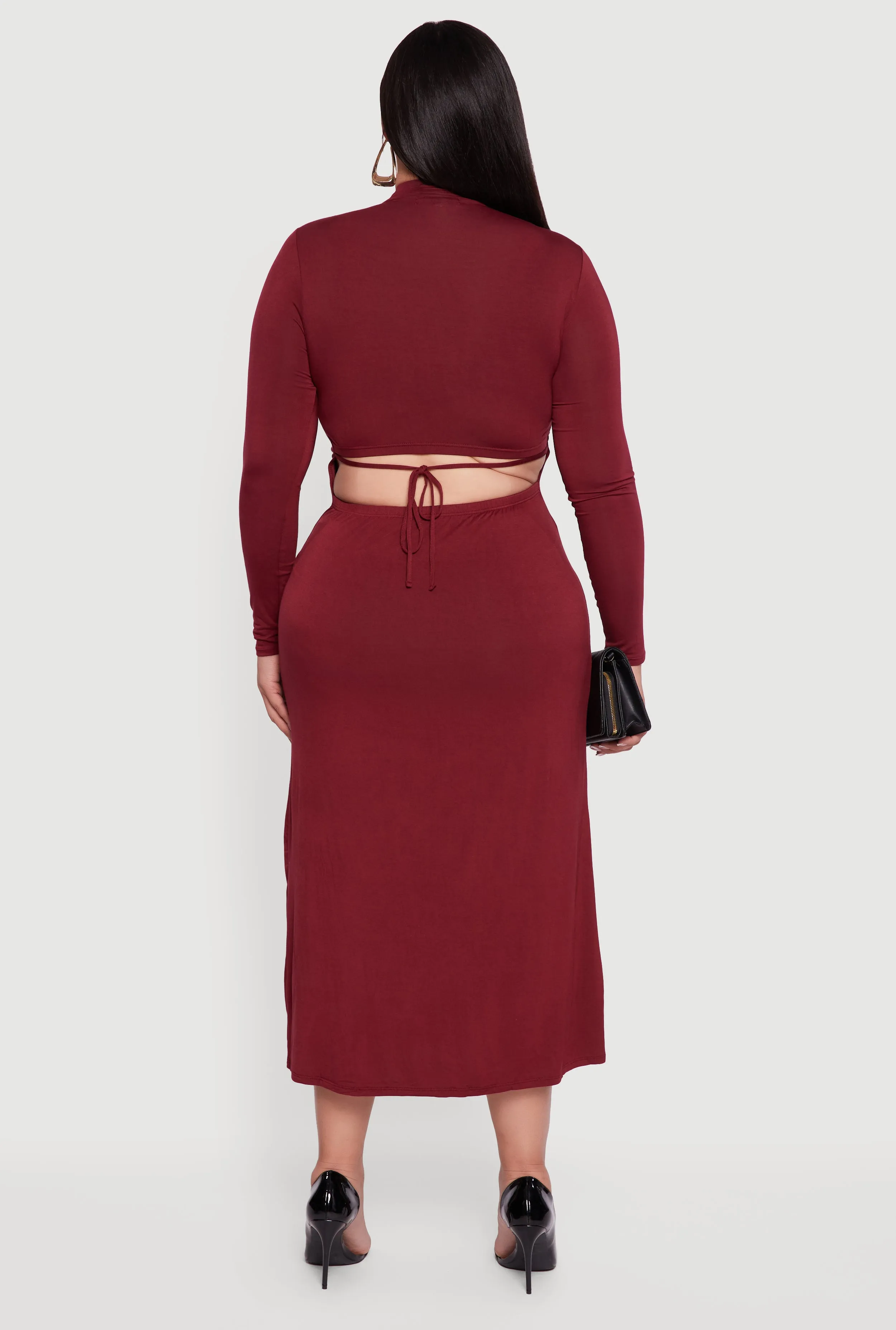 Plus Size Mock Neck Open Tie Back Keyhole Dress sold by Rainbow product image thumbnail 5