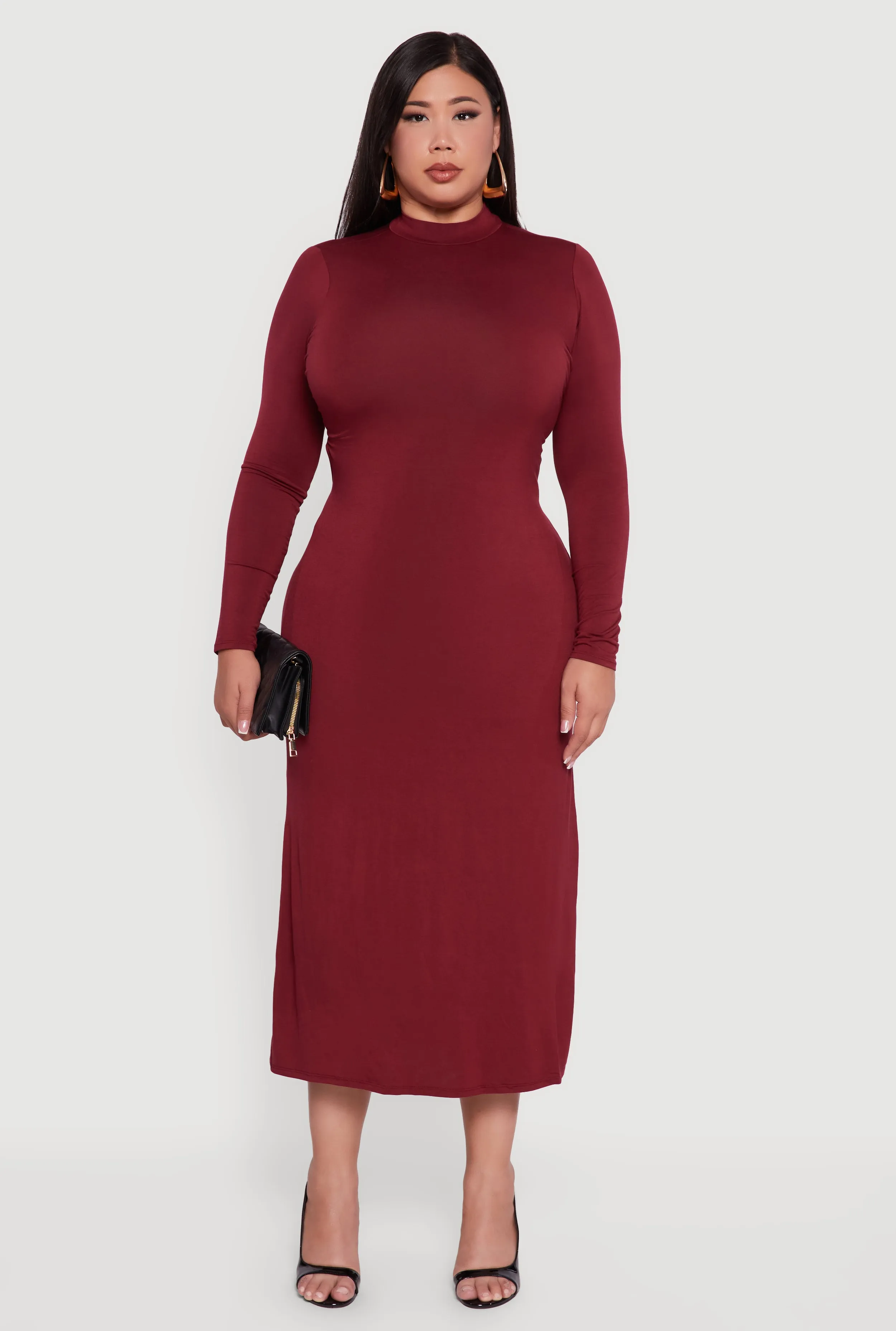 Plus Size Mock Neck Open Tie Back Keyhole Dress sold by Rainbow product image thumbnail 2