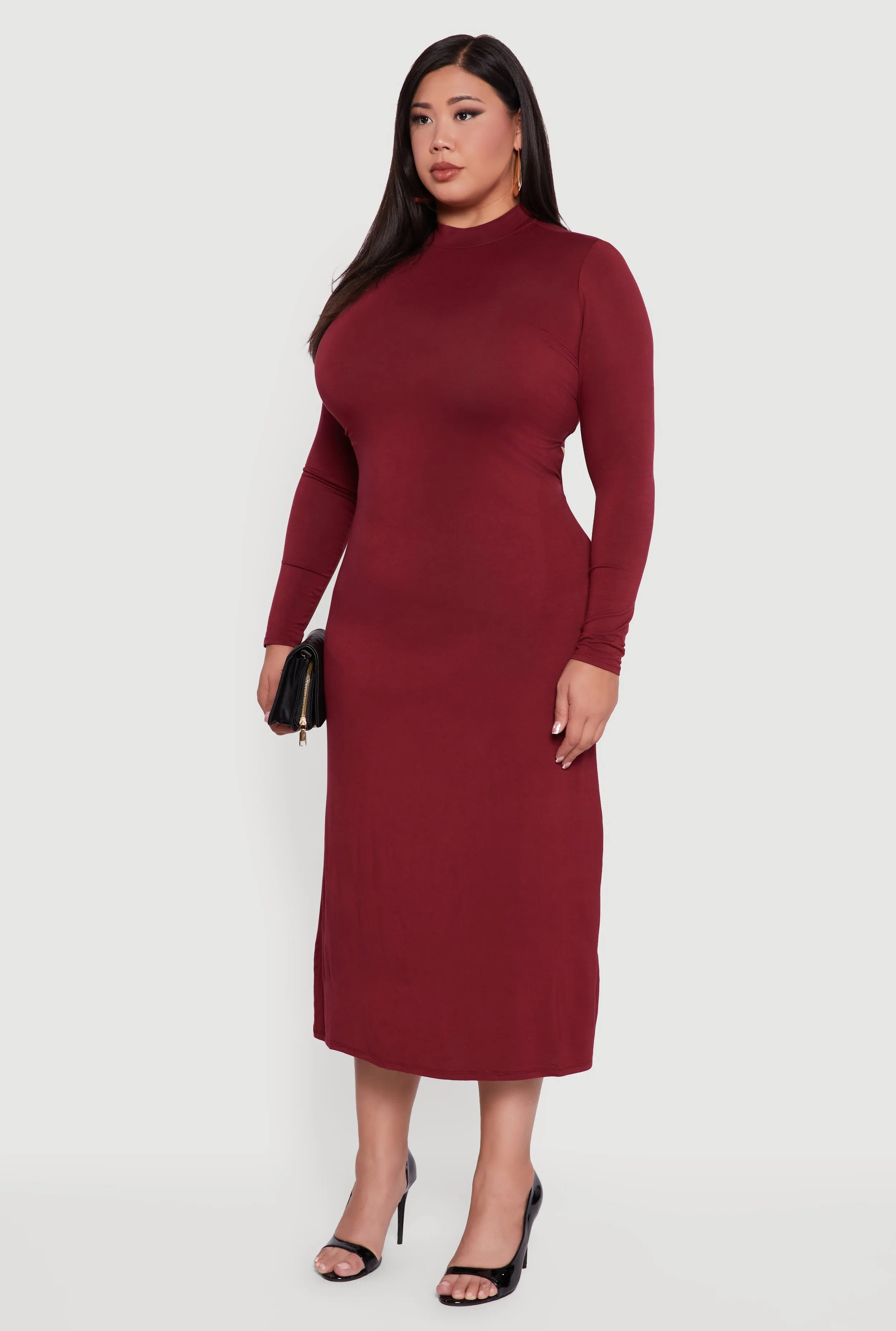 Plus Size Mock Neck Open Tie Back Keyhole Dress sold by Rainbow product image thumbnail 3
