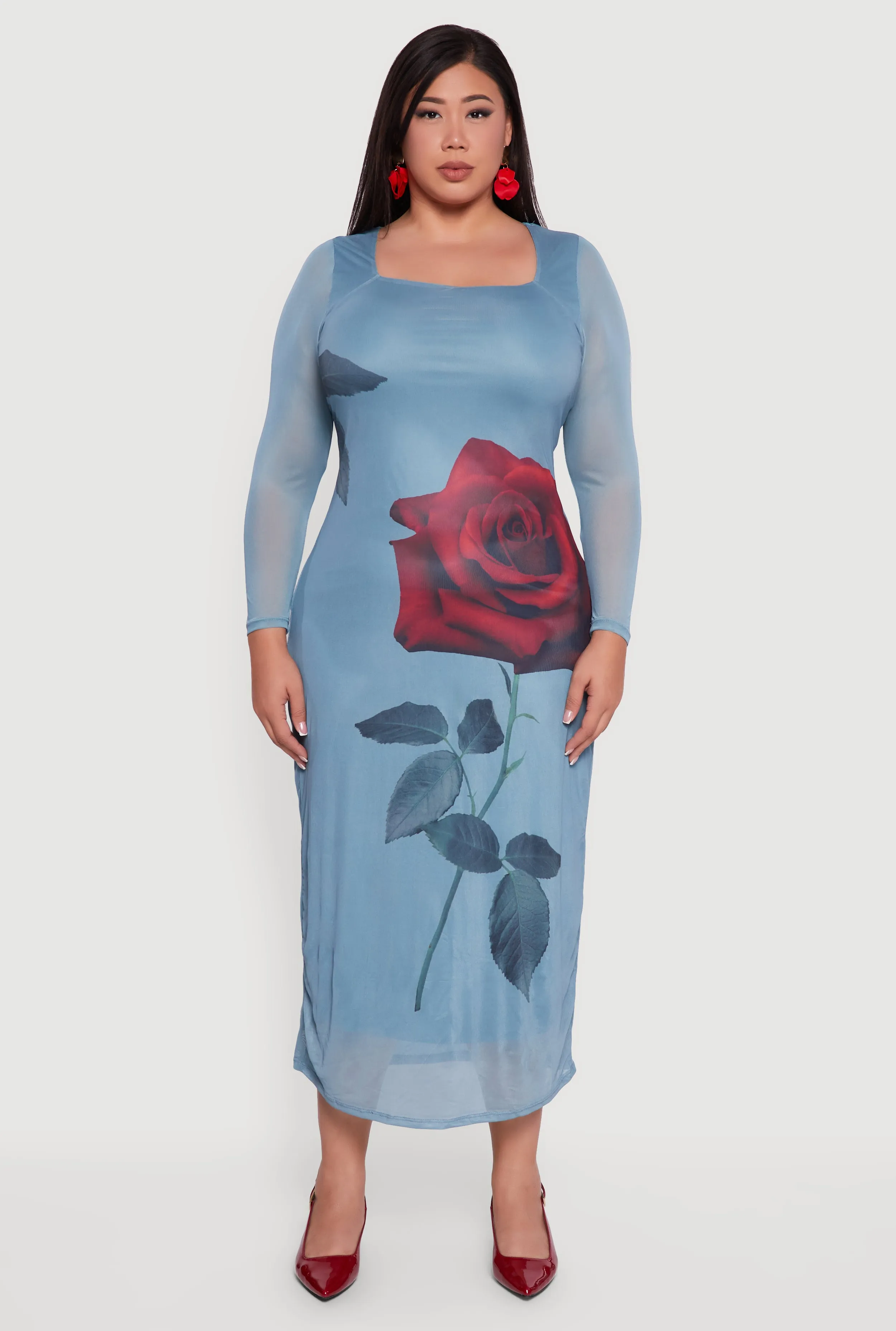 Plus Size Almost Famous Mesh Rose Print Maxi Dress sold by Rainbow product image thumbnail 2
