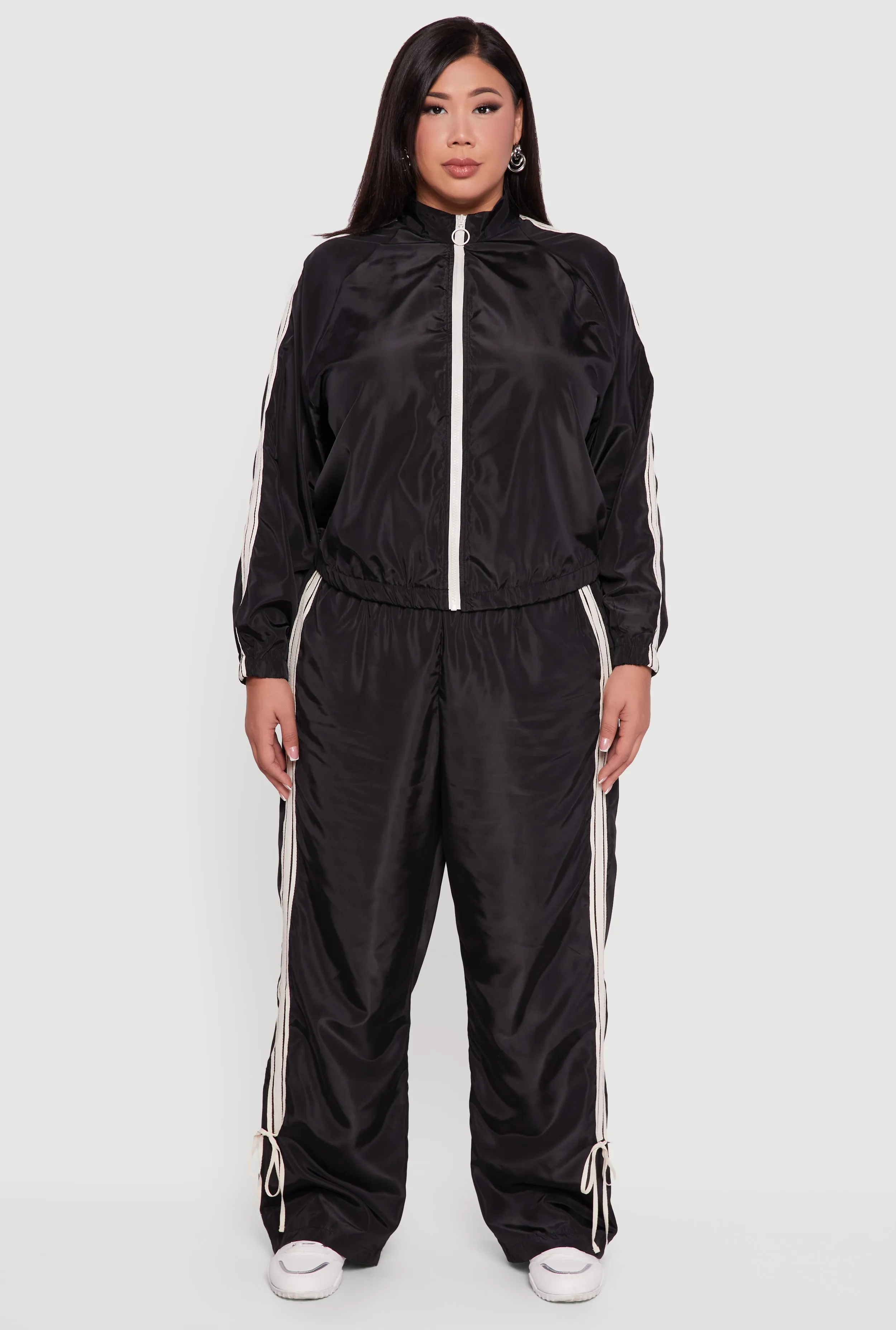 Plus Size O Ring Zip Nylon Track Jacket with Contrast Trim sold by Rainbow product image thumbnail 3