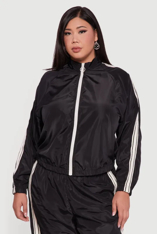 Plus Size O Ring Zip Nylon Track Jacket with Contrast Trim sold by Rainbow