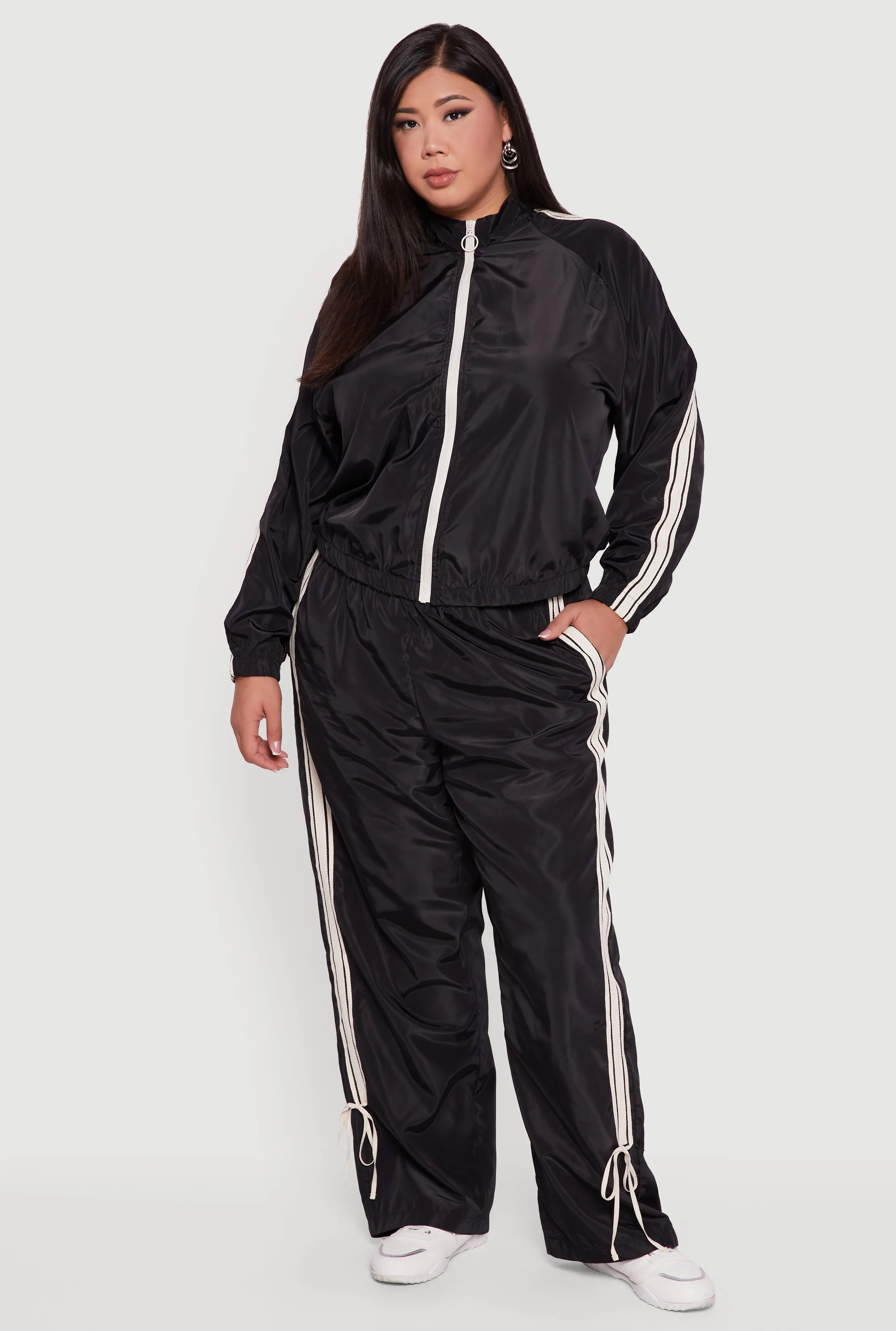 Plus Size O Ring Zip Nylon Track Jacket with Contrast Trim sold by Rainbow product image thumbnail 2
