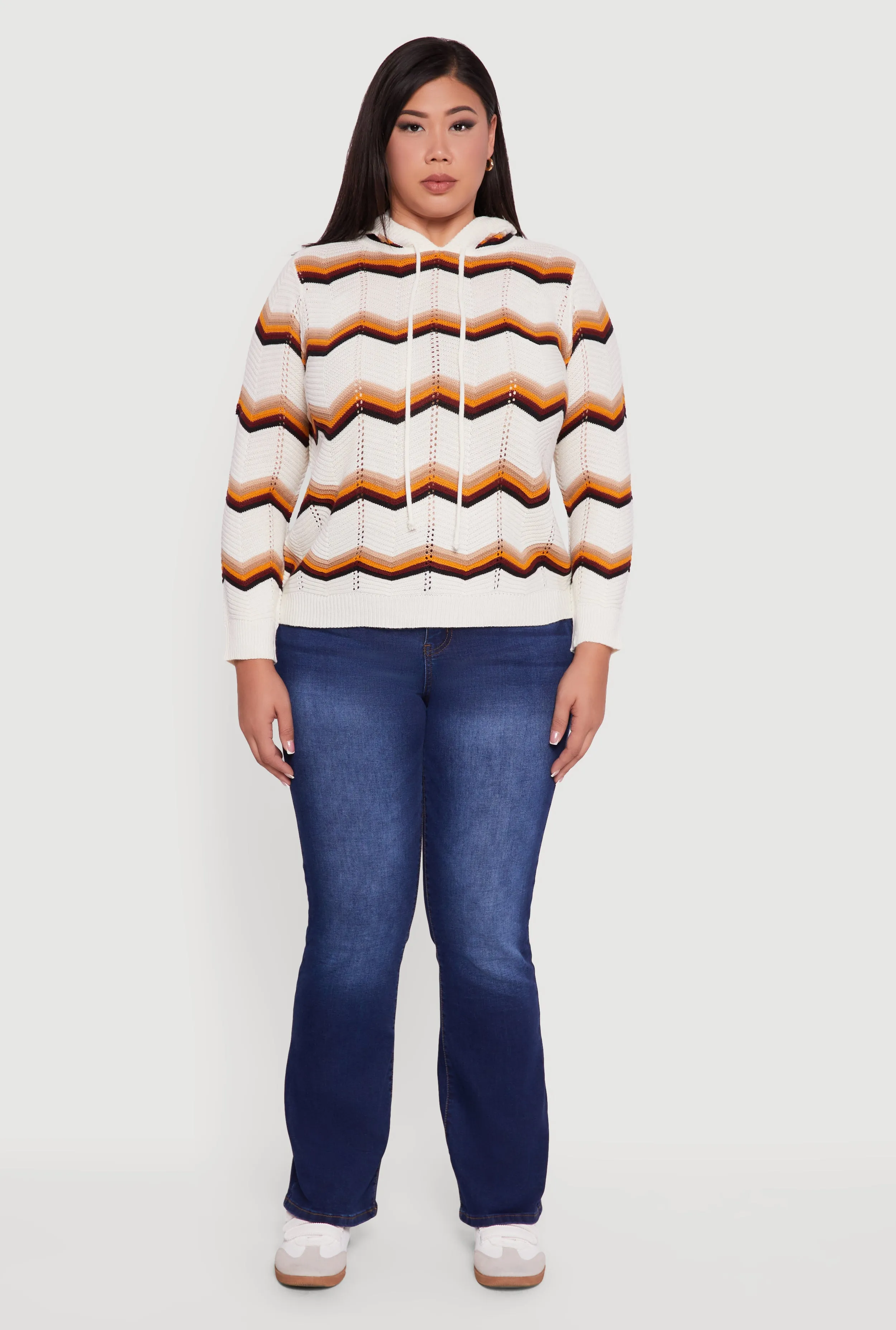 Plus Size Chevron Pointelle Knit Hooded Pullover Sweater sold by Rainbow product image thumbnail 2
