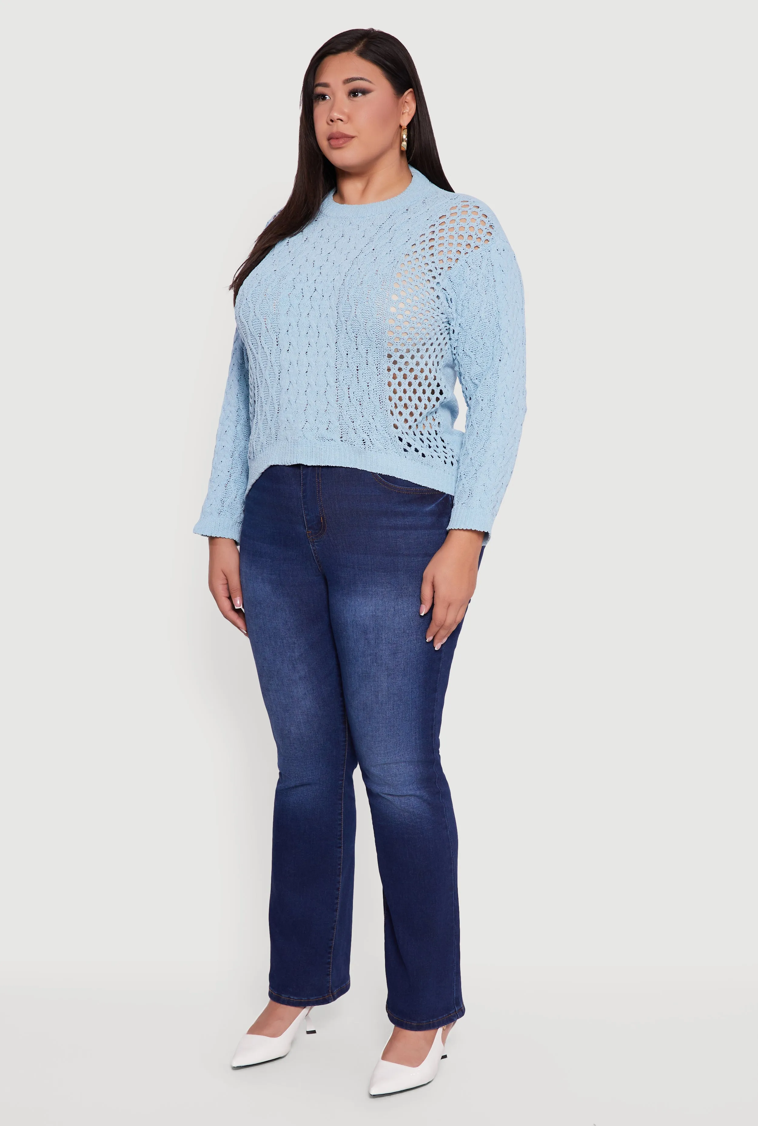 Plus Size Pointelle Cable Knit Long Sleeve Pullover Sweater sold by Rainbow product image thumbnail 5