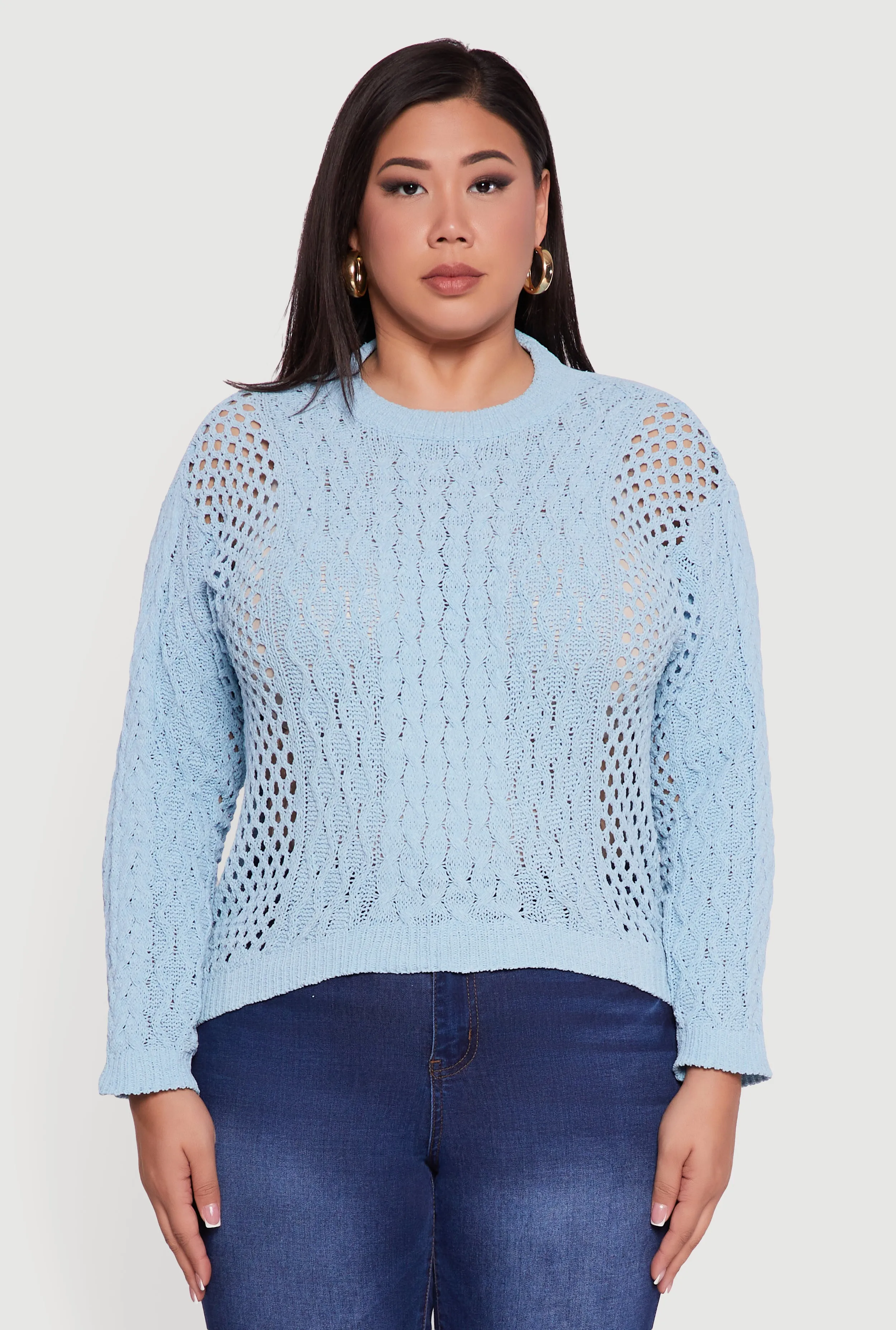 Plus Size Pointelle Cable Knit Long Sleeve Pullover Sweater sold by Rainbow product image thumbnail 2