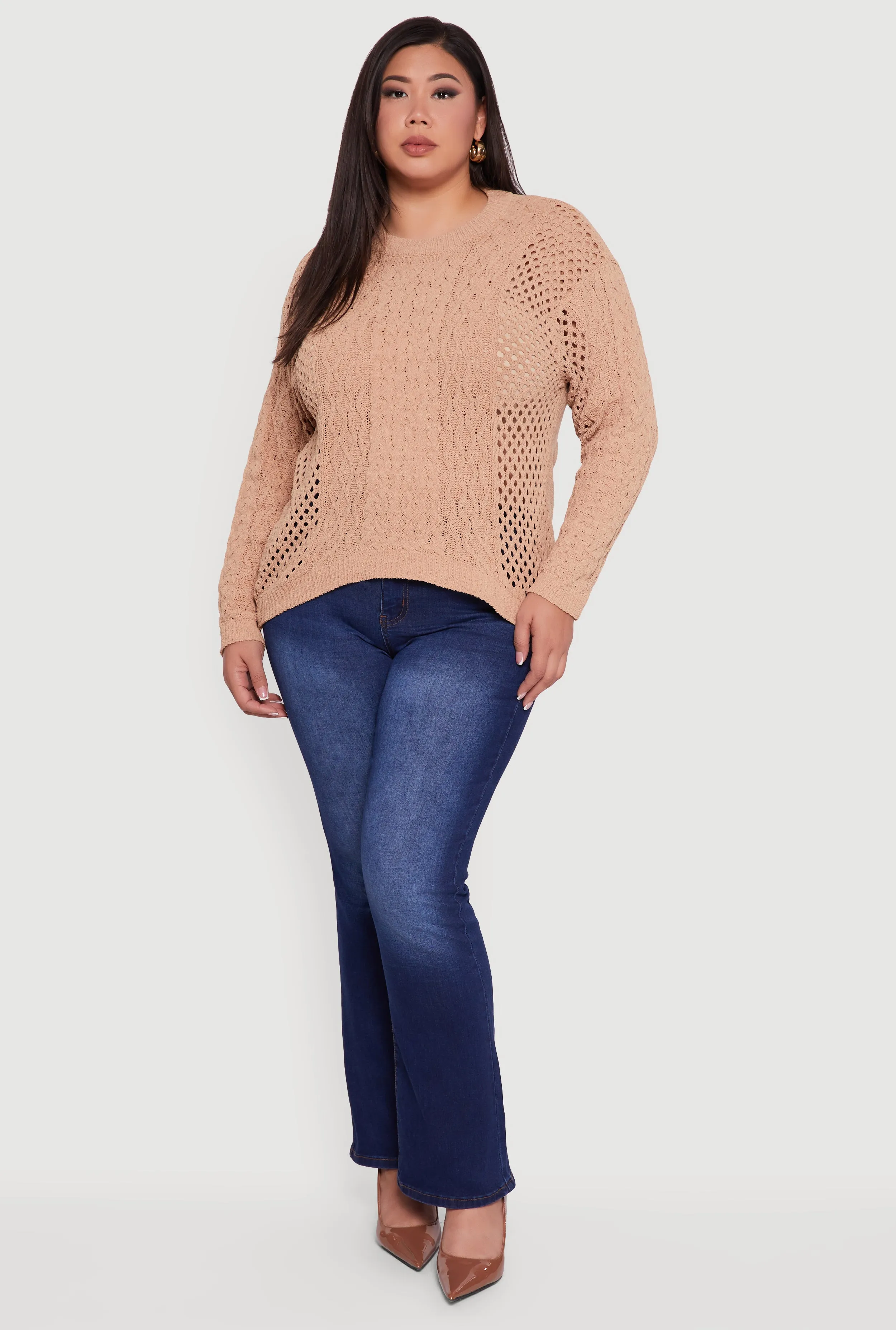 Plus Size Pointelle Cable Knit Long Sleeve Pullover Sweater sold by Rainbow product image thumbnail 3