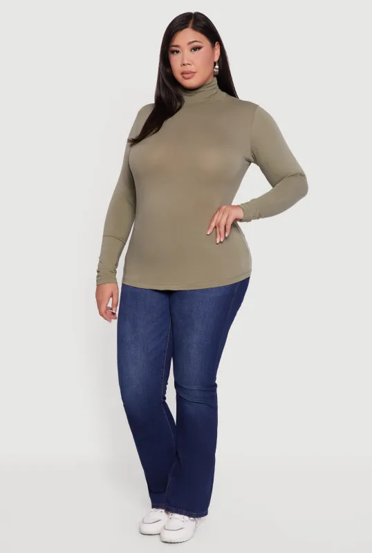 Plus Size Ruched Funnel Neck Long Sleeve Top sold by Rainbow