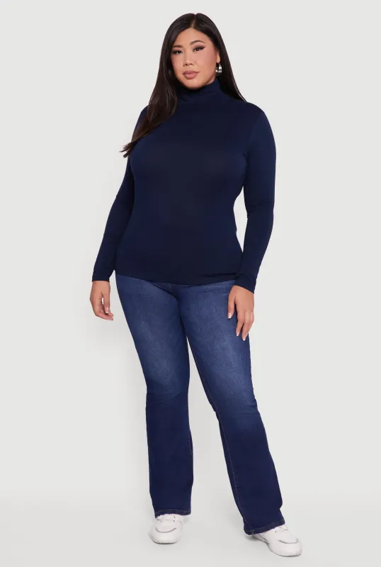 Plus Size Ruched Funnel Neck Long Sleeve Top sold by Rainbow