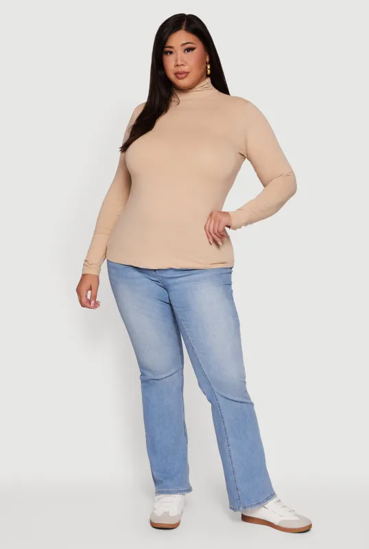 Plus Size Ruched Funnel Neck Long Sleeve Top sold by Rainbow