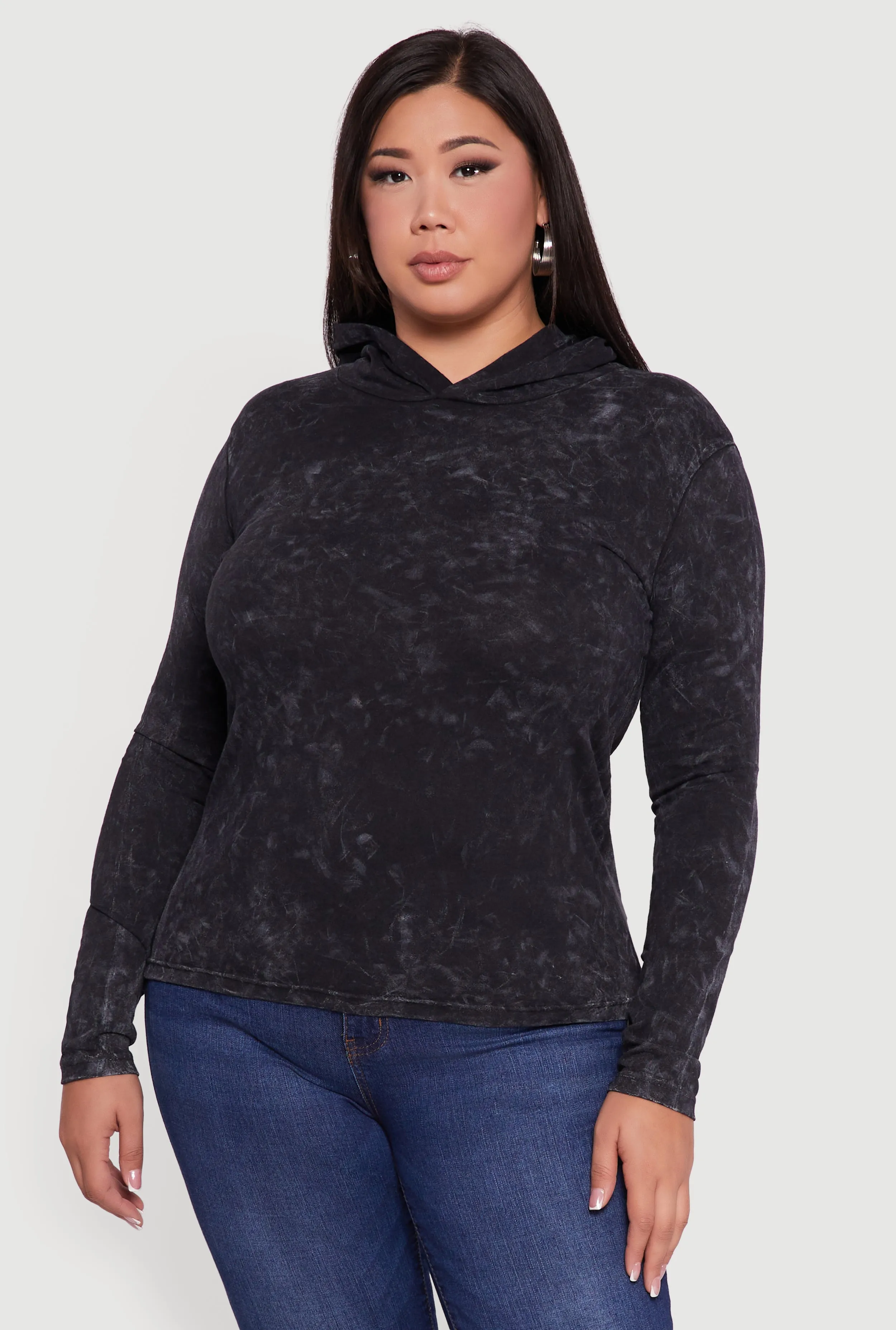 Plus Size Acid Wash Long Sleeve Pullover Hoodie sold by Rainbow product image thumbnail 2