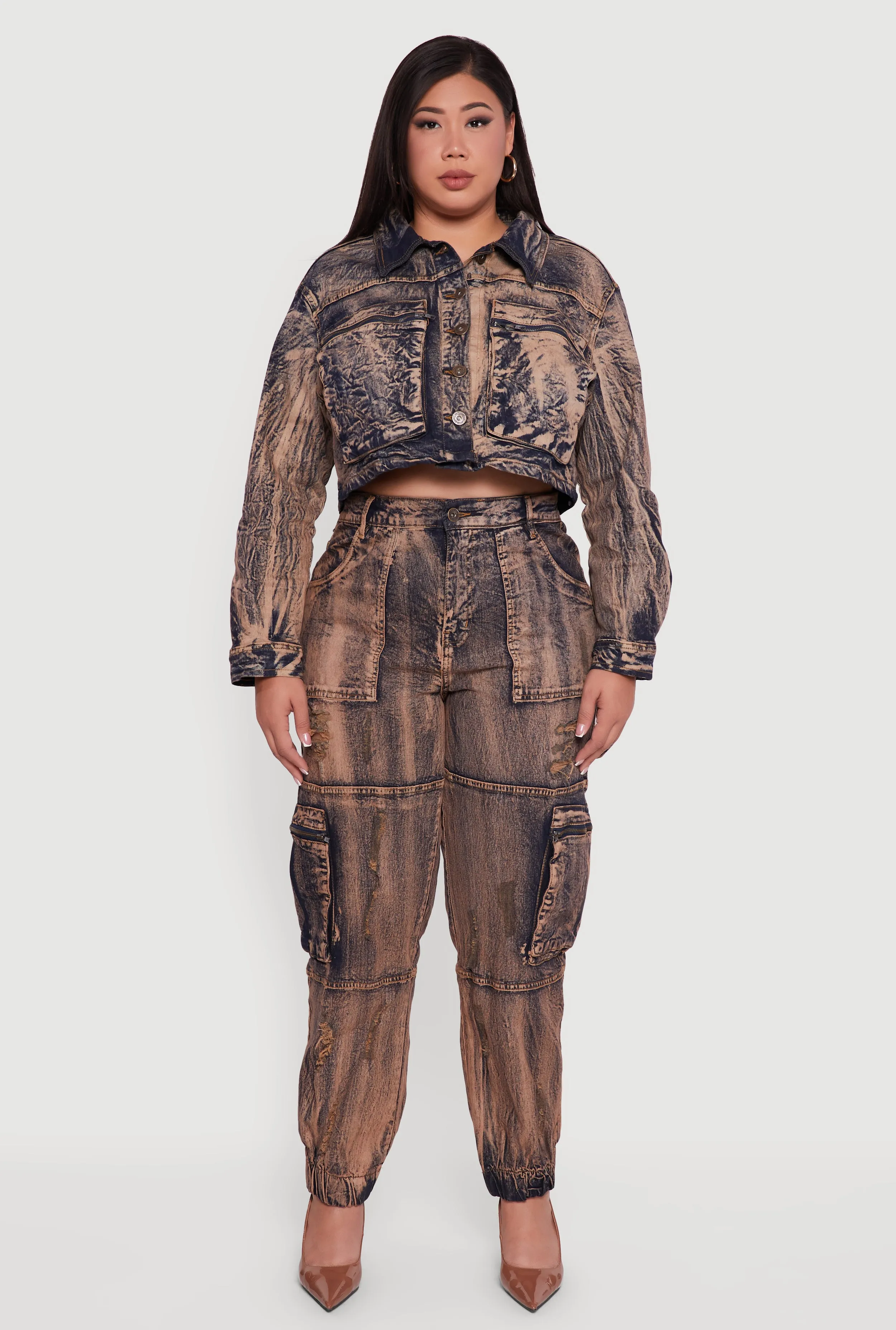 Plus Size Acid Wash Button Front Long Sleeve Denim Jacket sold by Rainbow product image thumbnail 2