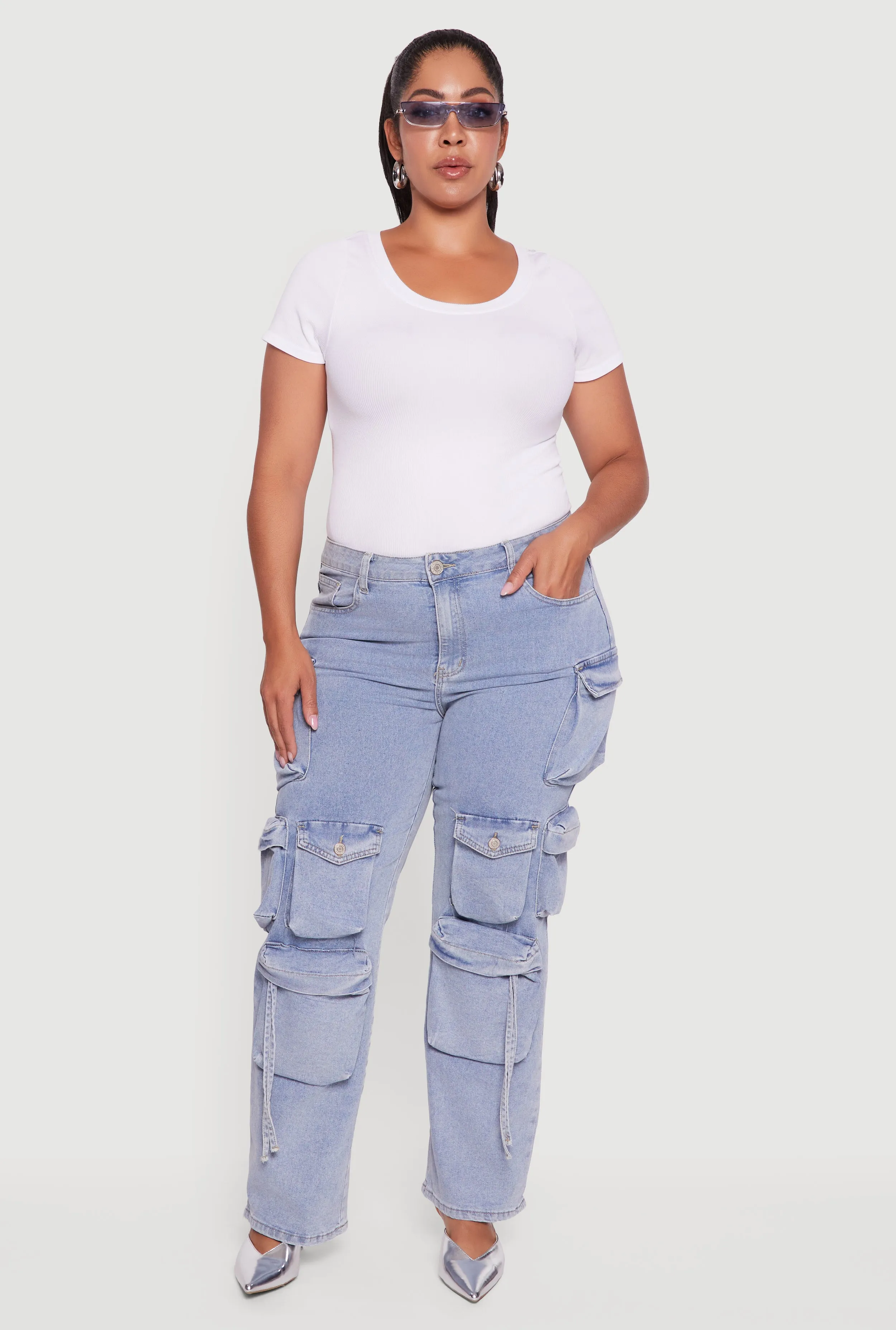 Plus Size VIP Mid Rise Straight Leg Tassel Cargo Jeans sold by Rainbow