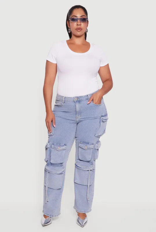 Plus Size VIP Mid Rise Straight Leg Tassel Cargo Jeans sold by Rainbow