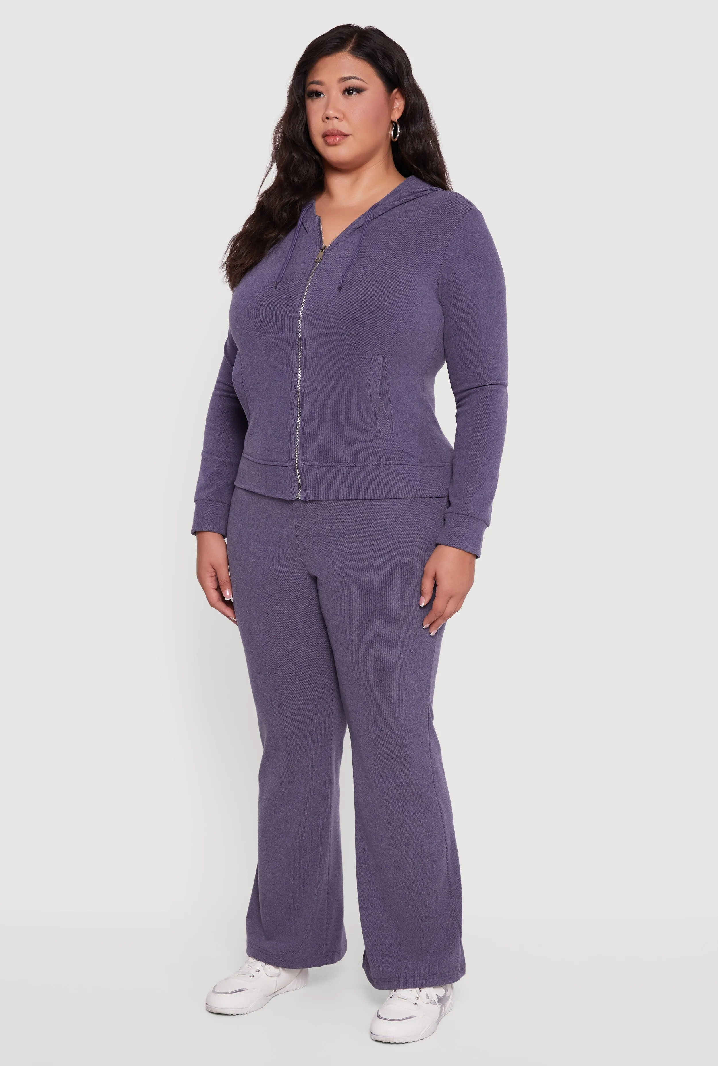 Plus Size Soft Ribbed Knit Zip Front Hoodie sold by Rainbow product image thumbnail 5