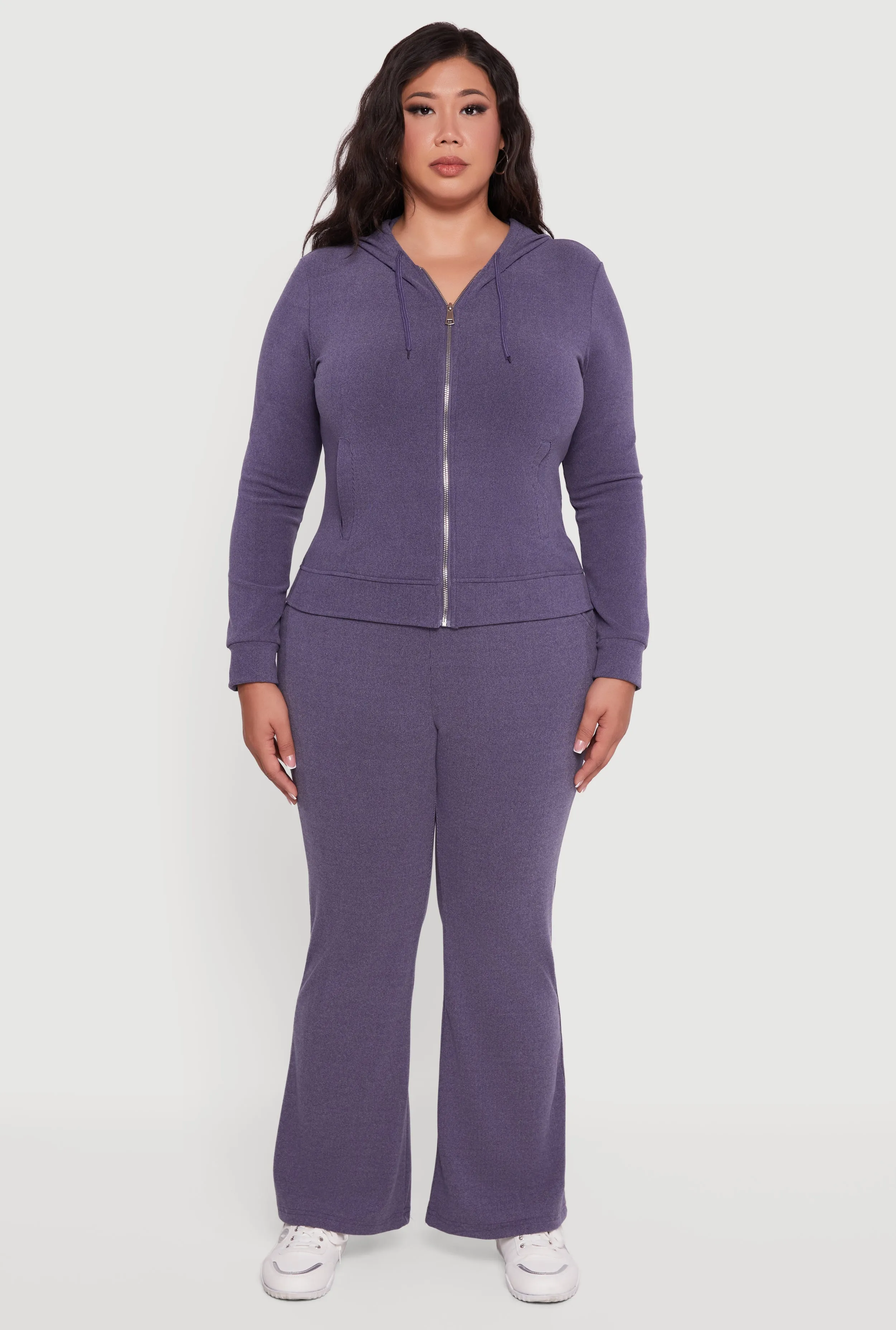 Plus Size Soft Ribbed Knit Zip Front Hoodie sold by Rainbow product image thumbnail 2
