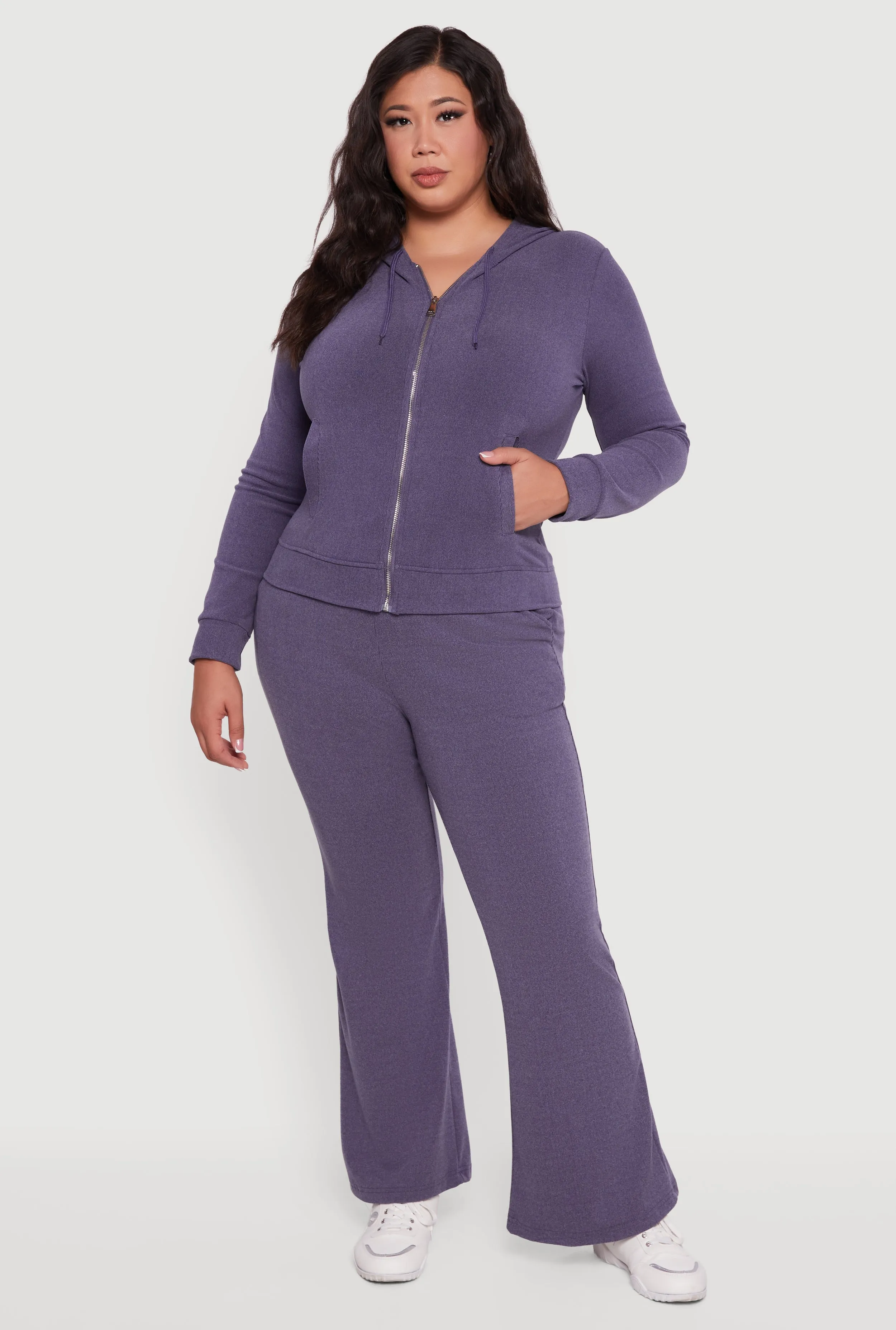 Plus Size Soft Ribbed Knit Zip Front Hoodie sold by Rainbow product image thumbnail 3