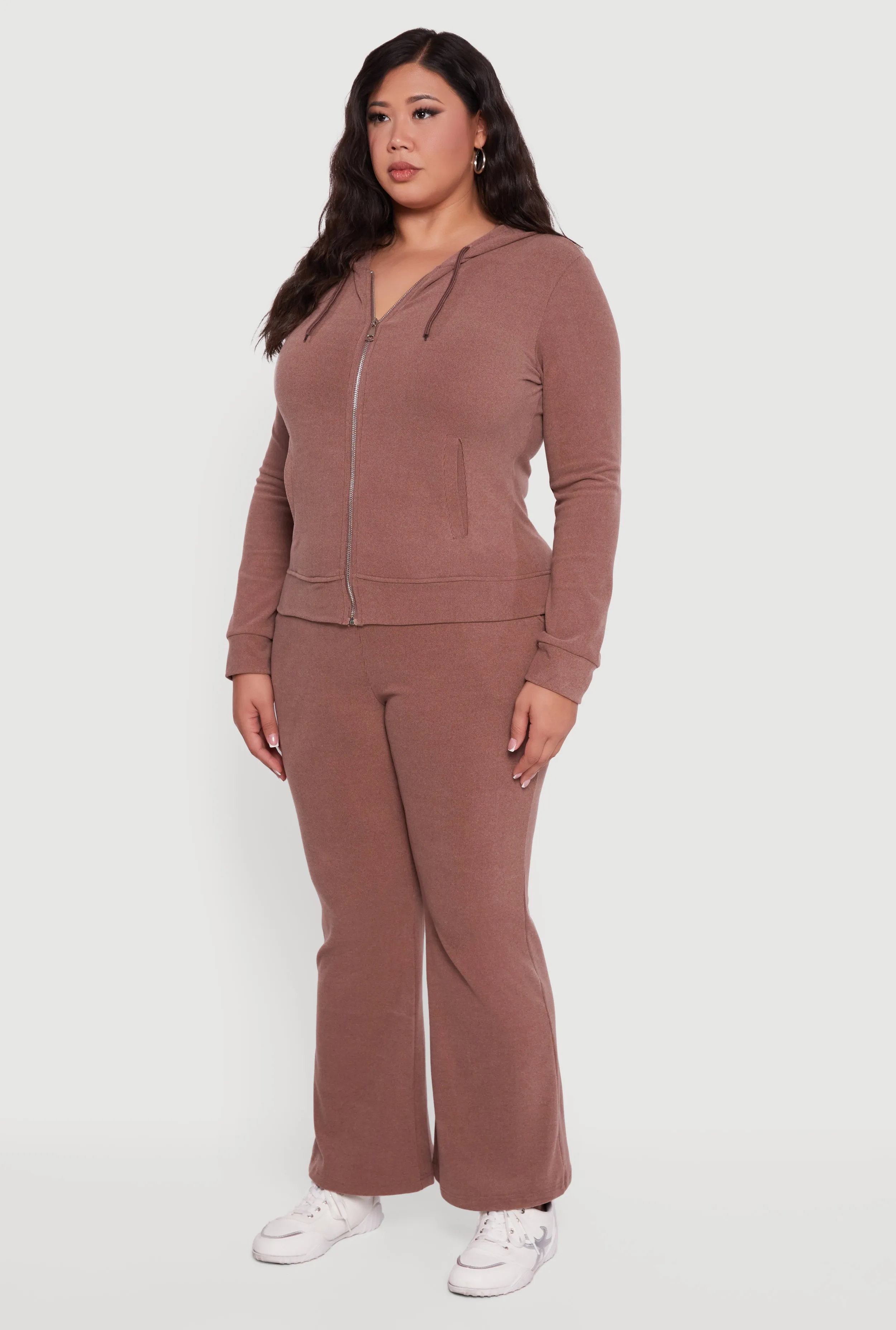 Plus Size Soft Ribbed Knit Zip Front Hoodie sold by Rainbow product image thumbnail 5