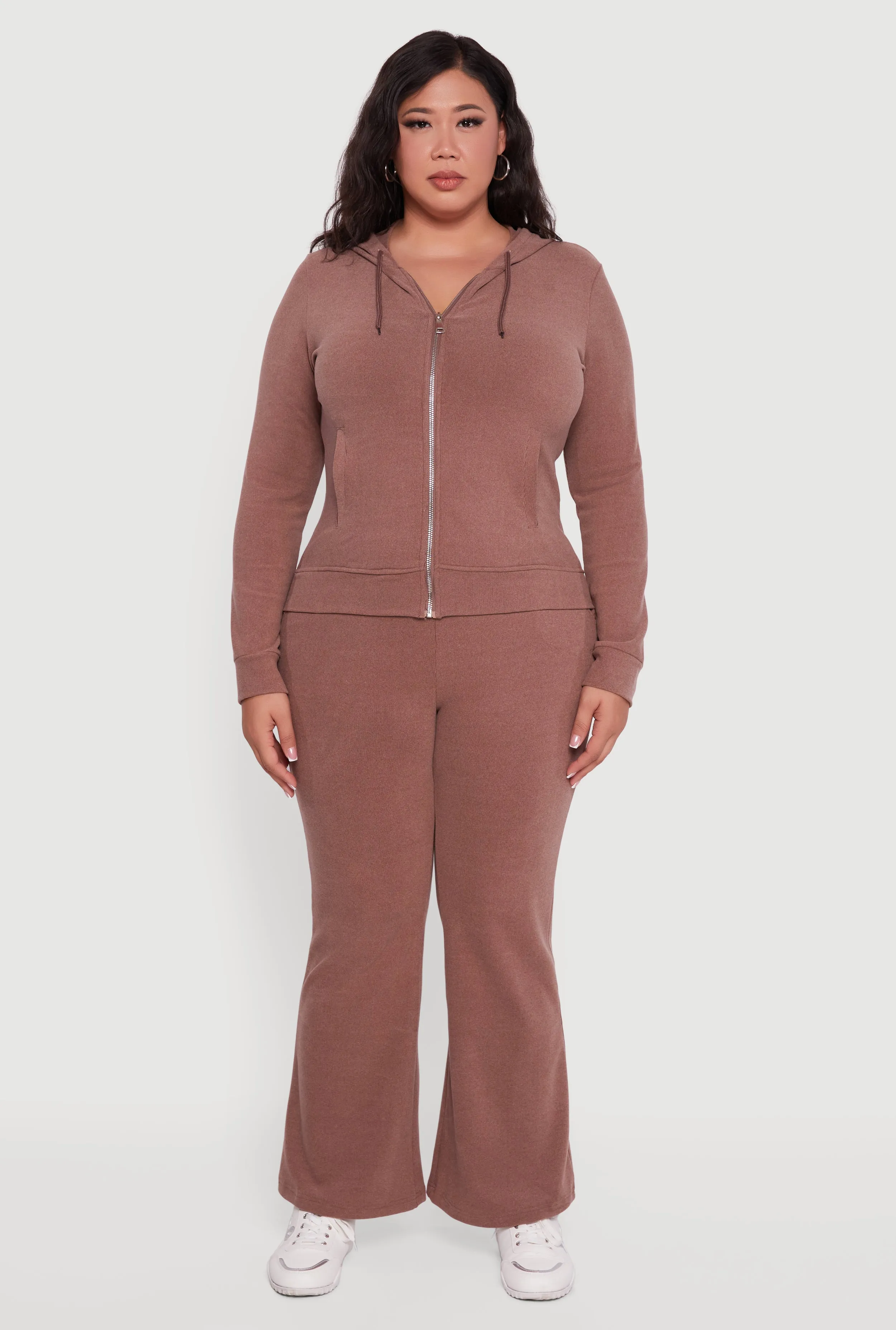 Plus Size Soft Ribbed Knit Zip Front Hoodie sold by Rainbow product image thumbnail 2