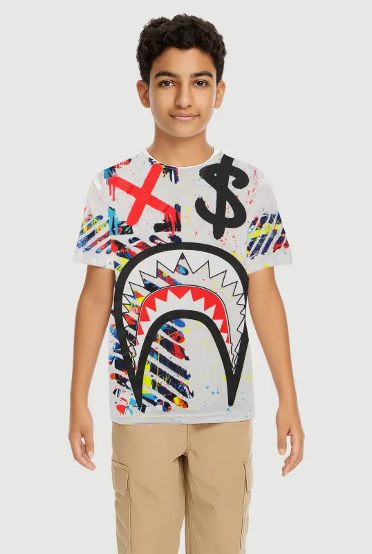 Boys Paint Splatter Sharkbite Graphic Tee made by Rainbow