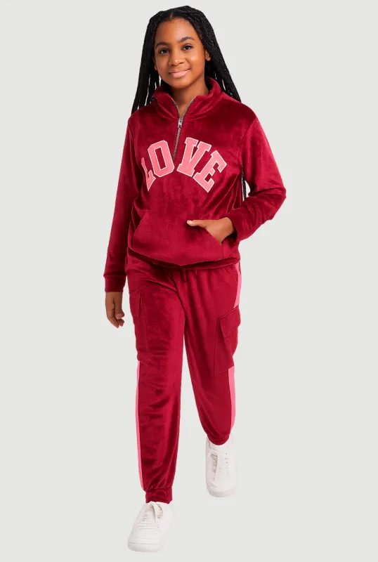 Girls Velour Love Graphic Sweatshirt and Cargo Joggers sold by Rainbow