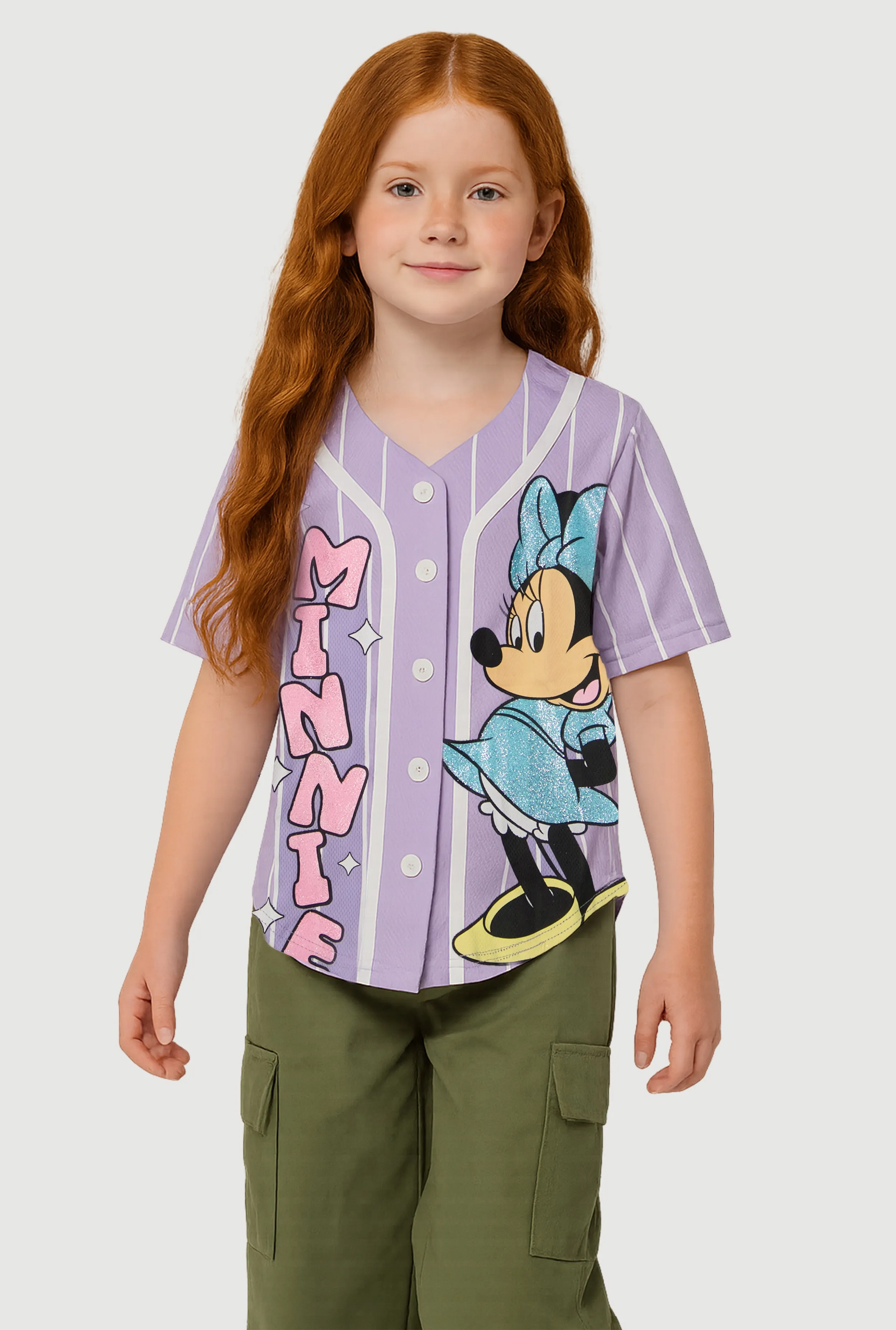 Little Girls Minnie Striped Baseball Graphic Tee sold by Rainbow