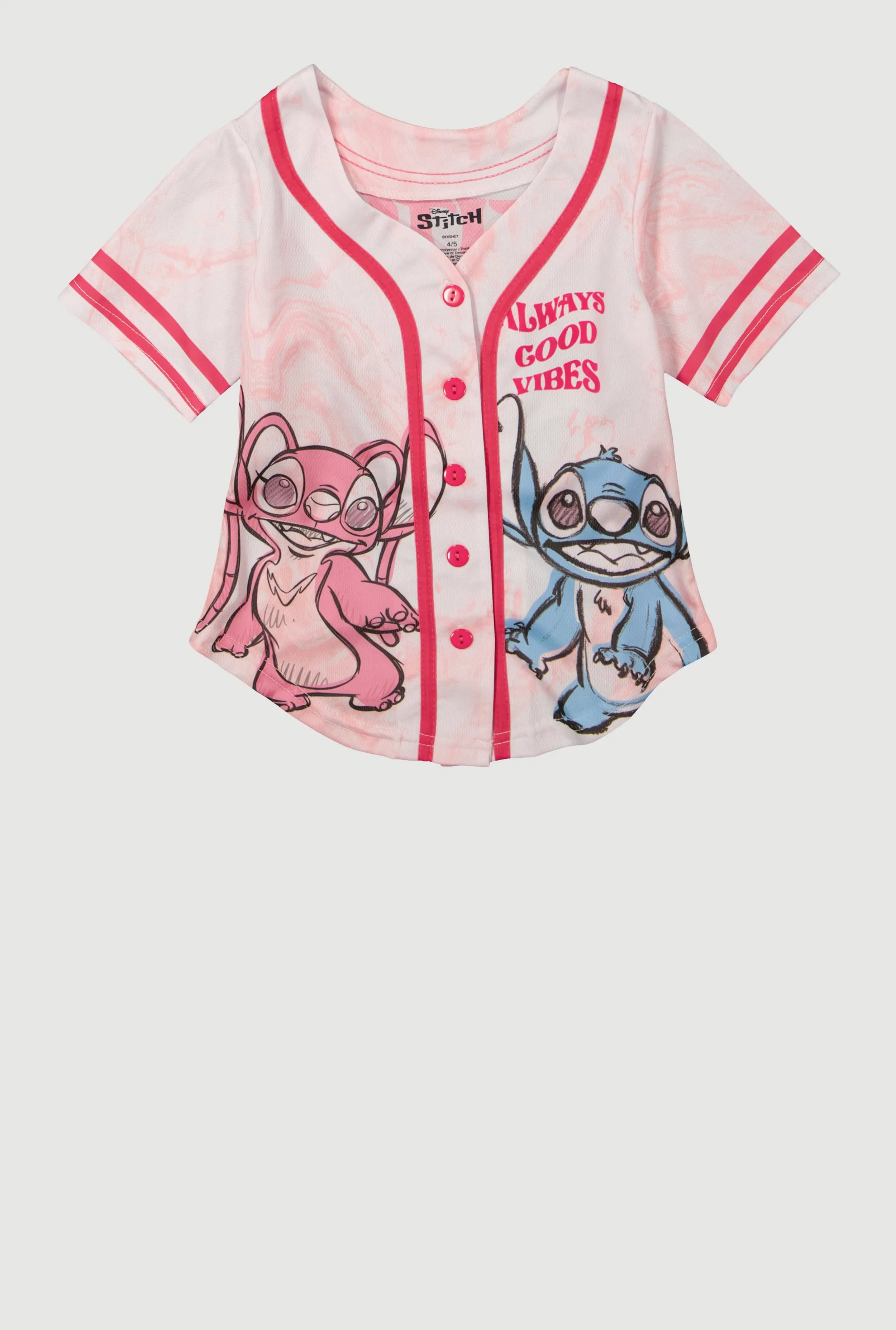 Little Girls Stitch Always Good Vibes Baseball Graphic Tee sold by Rainbow product image thumbnail 2